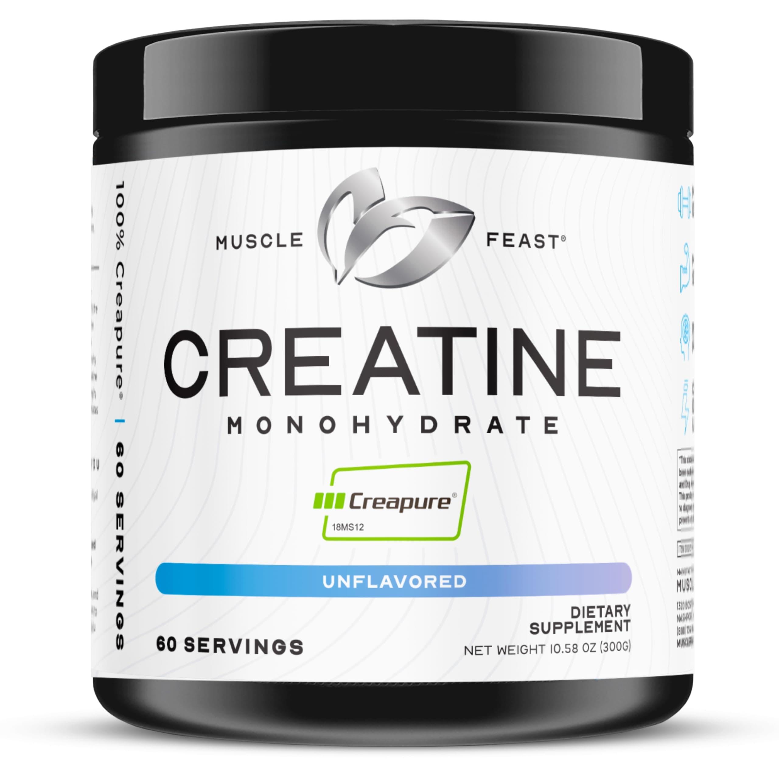 Muscle Feast Creapure Creatine Monohydrate Powder, Vegan Keto Friendly Gluten-Free, Mass Gainer, Muscle Recovery Supplement and Trusted Creatine for Muscle Growth, Creatine Powder, Unflavored, 300g Unflavored 300 Gram