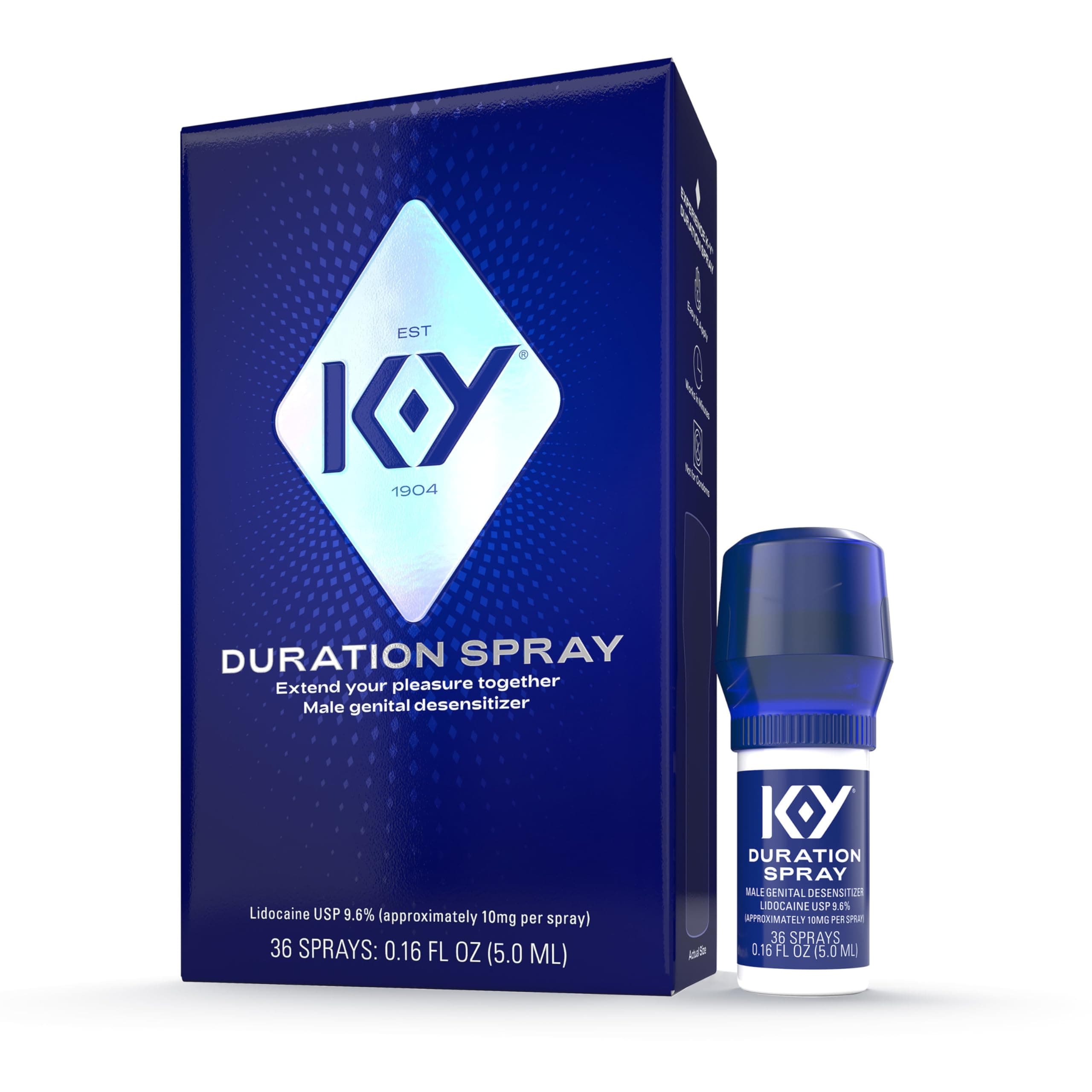 K-Y Duration Spray for Men, Male Genital Desensitizer Numbing Spray to Last Longer, 0.16 Fl Oz, 36 Sprays, Made with Lidocaine to Help Men Last Longer in Bed