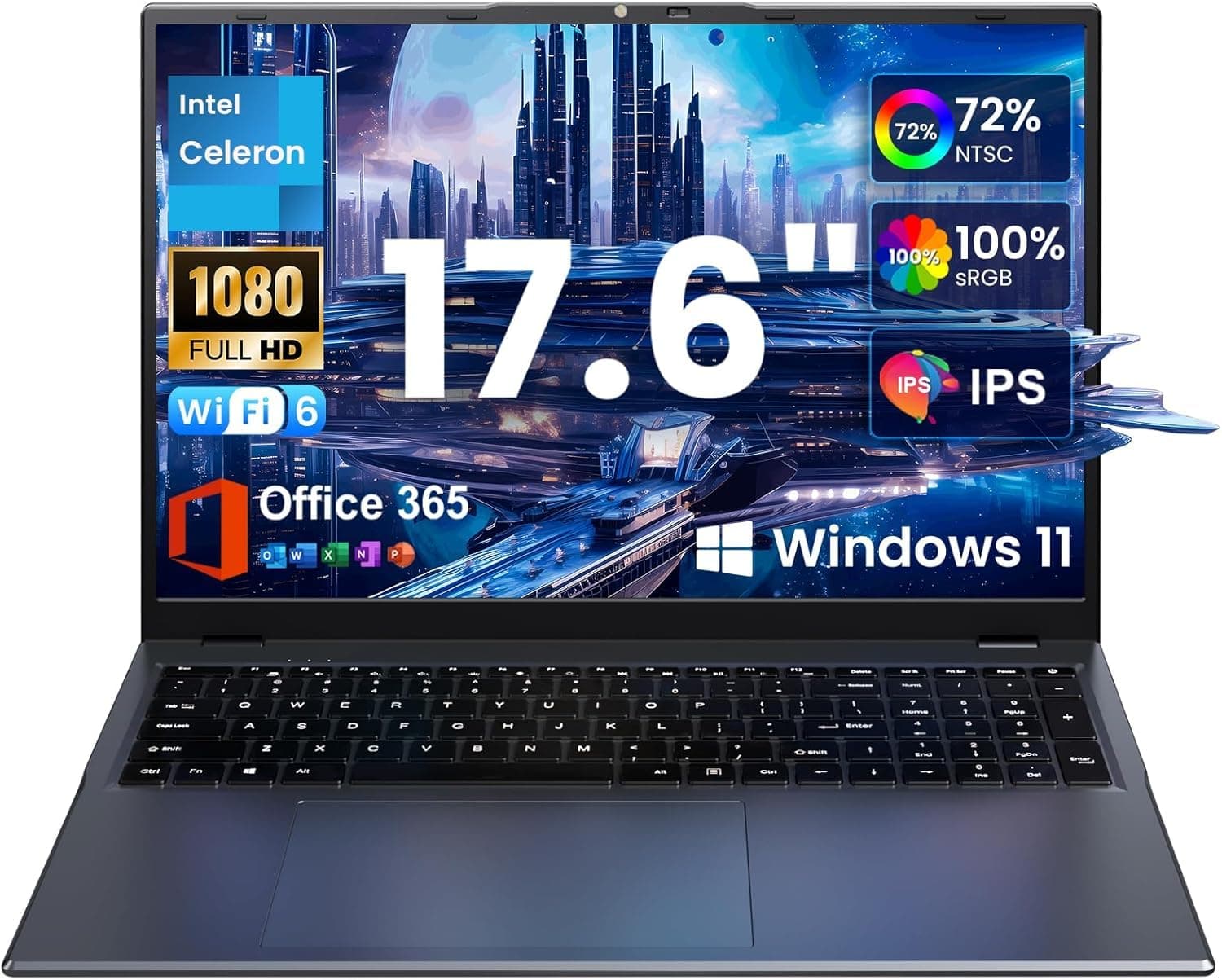 ‎jumper 2025 17.6 Inch Laptop Computer with Office 365, 16GB RAM 640GB Storage, N5095 CPU, Windows 11, WiFi 6, Bluetooth 5.2, Backlit keyboard, Portable Thin Business Student Laptops for Work, School, Travel 12GB RAM 640GB SSD Black