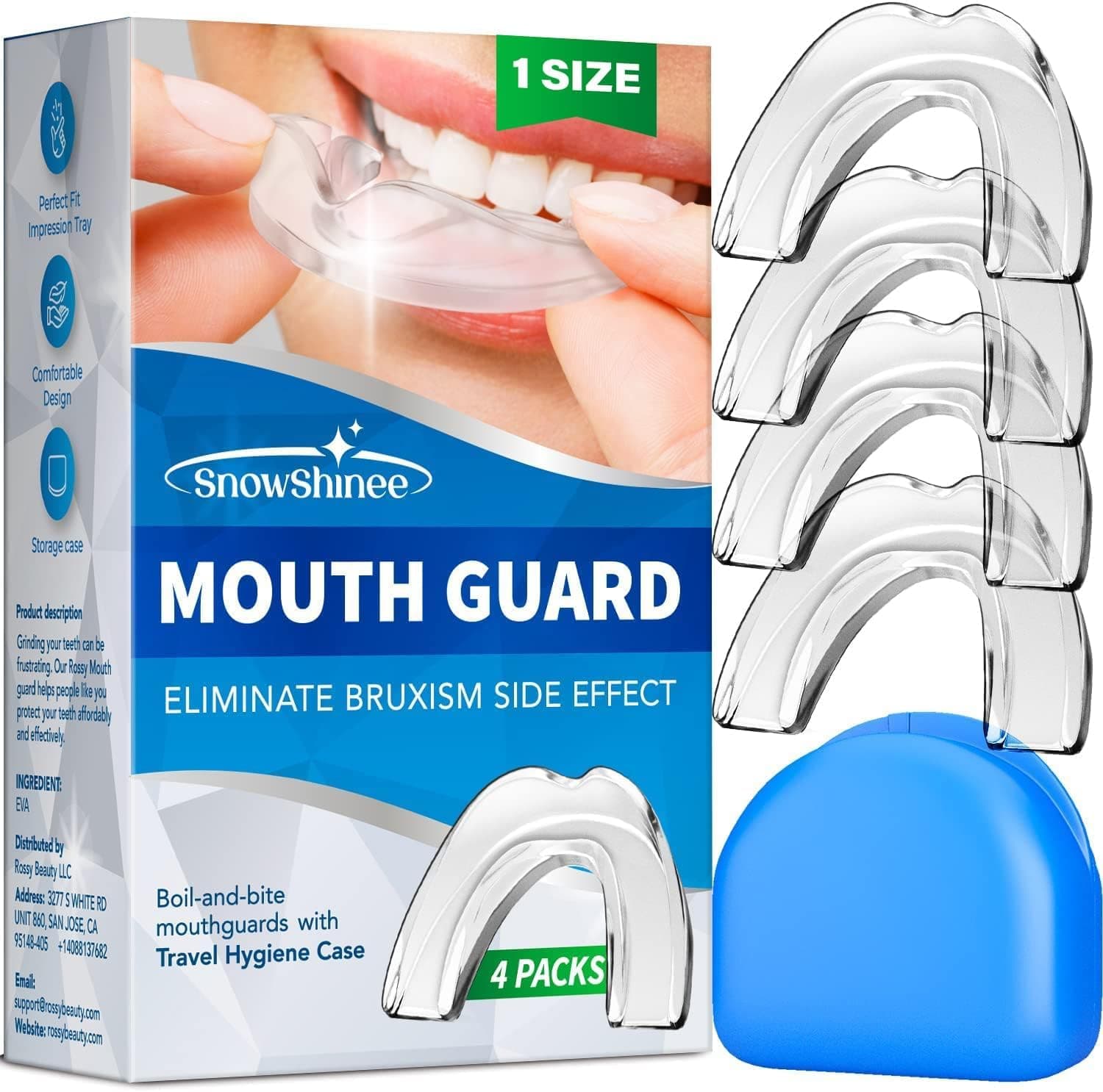 Visismile Mouth Guard for Clenching Teeth at Night, Dental Night Guards for Teeth Grinding, Professional Mouth Guard for Grinding Teeth, Stops Bruxism, 2 Sizes Pack of 4 with 12 Cleaning Tablets