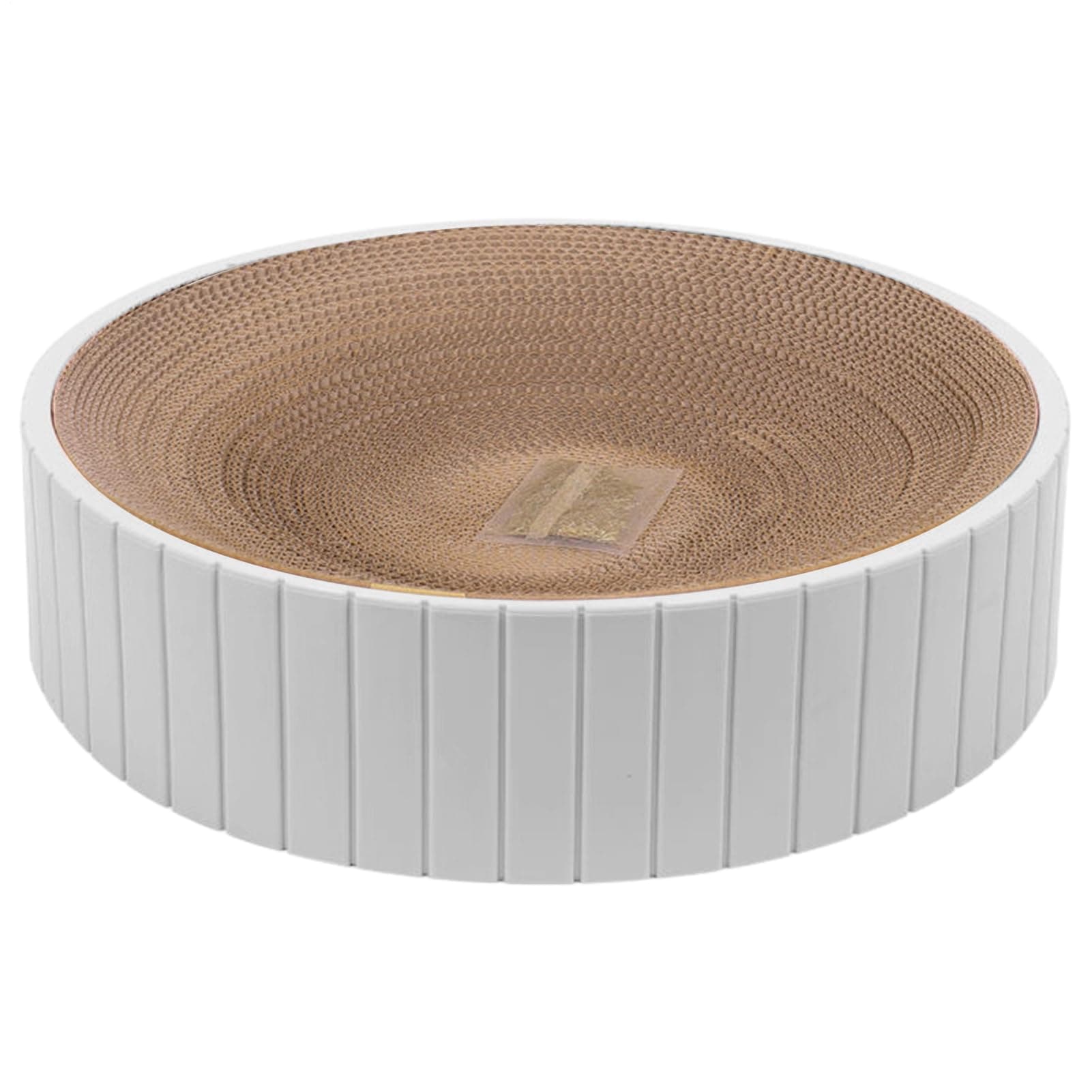 Round Cat Scratching Board, Corrugated Cardboard Scratch Pad, Cardboard Bowl Nest Pet Scratch for Furniture Protection, Cat Kitten Training Toy White