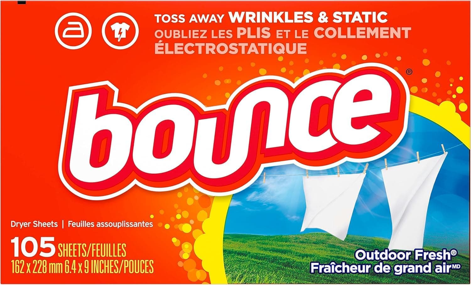 Bounce Fabric Softener Sheets, Outdoor Fresh Scent, 105 Count Fresh 105 Count (Pack of 1)
