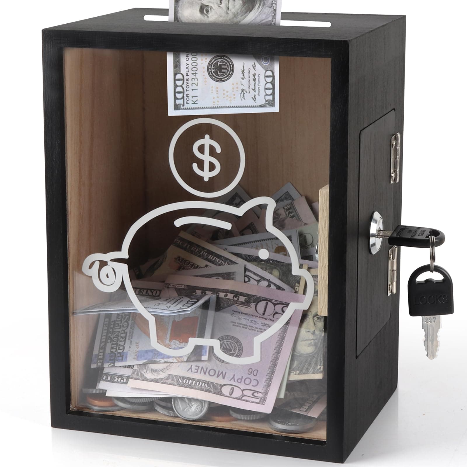 Clear Piggy Bank with Lock, Large Money Saving Jar Money Bank Box Container for Cash Saving