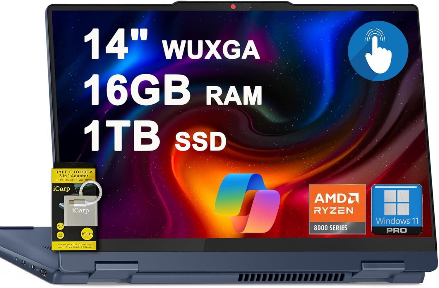 Lenovo IdeaPad Flex 5i 2-in-1 Laptop 14" WUXGA Touch AMD 8-core AI-Powered Ryzen 7 8840HS Up to 16 Tops 16GB RAM 1TB SSD for Creator Designer Business Professional Win11Pro ICP Hub Copilot AI PC 16GB RAM | 1TB SSD