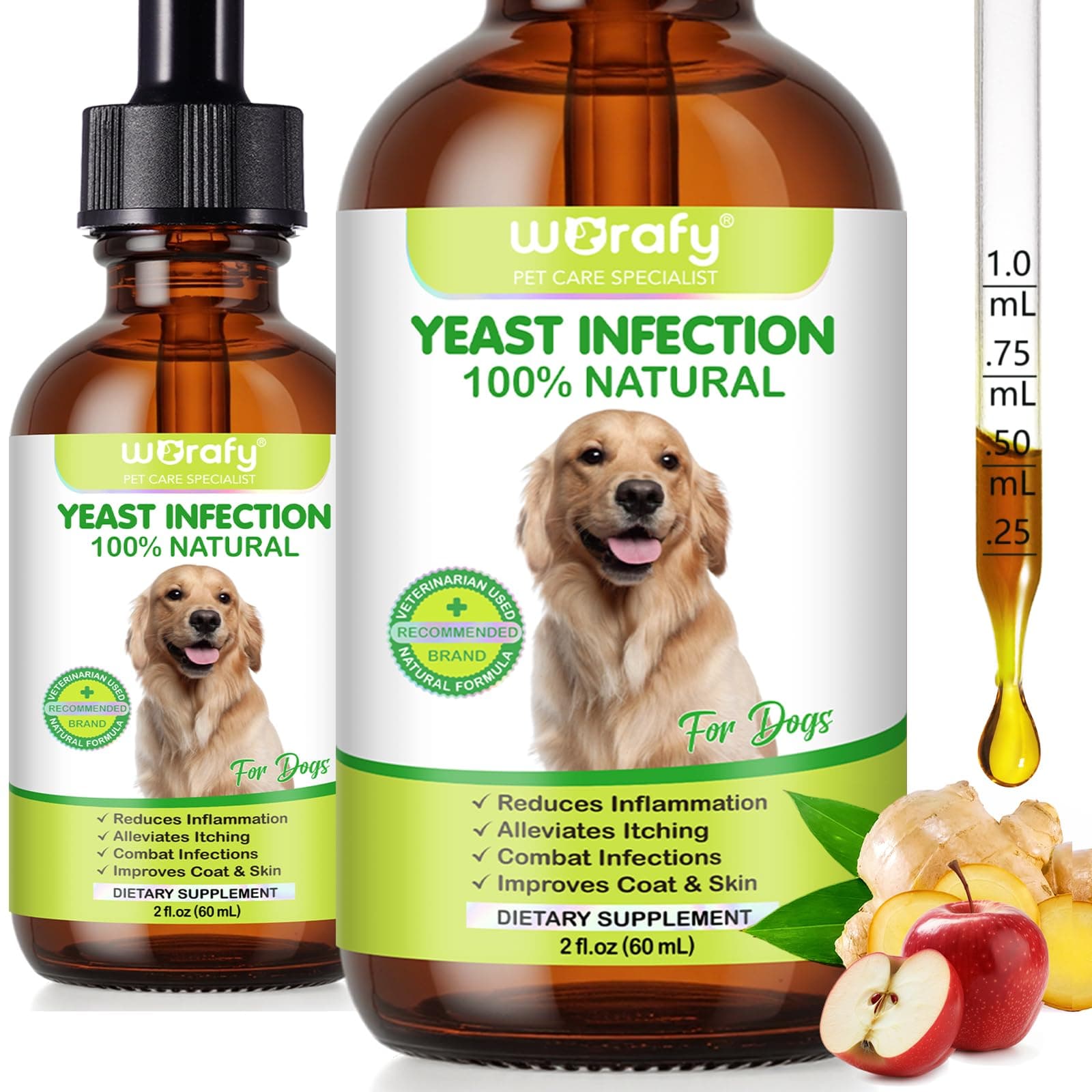 Natural Dog Yeast Infection Treatment for Itchy Skin, Ears & Paws, Soothes Irritation & Relieves Discomfort from Allergies, Supports Healthy Itch Relief, Improves Coat & Skin, Herbal Supplement Drops