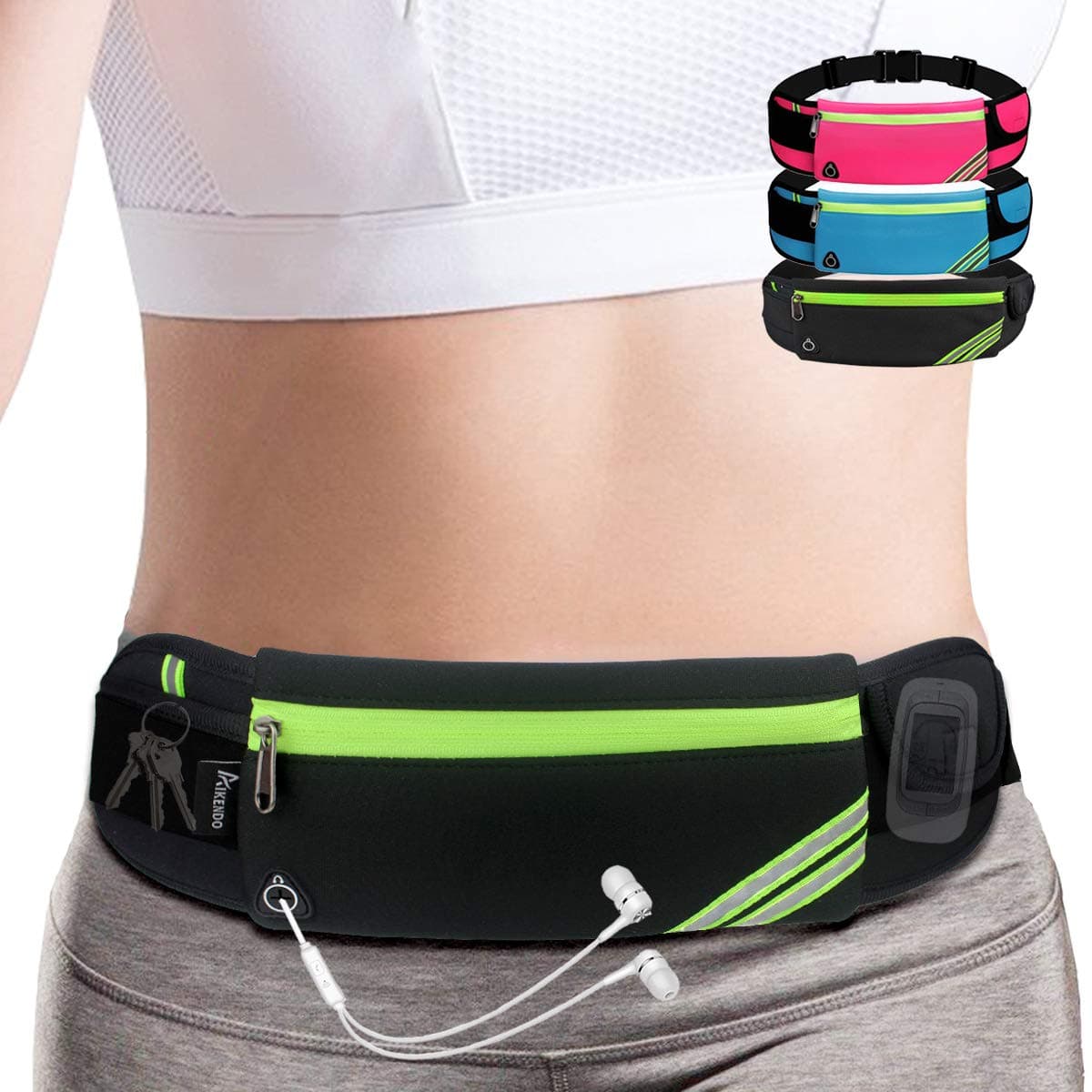Slim Running Belt Fanny Pack,Waist Pack Bag for Hiking Cycling Workout,Reflective Runners Belt Jogging Pouch,Travelling Money Phone Holder for Running Gear Accessories Black