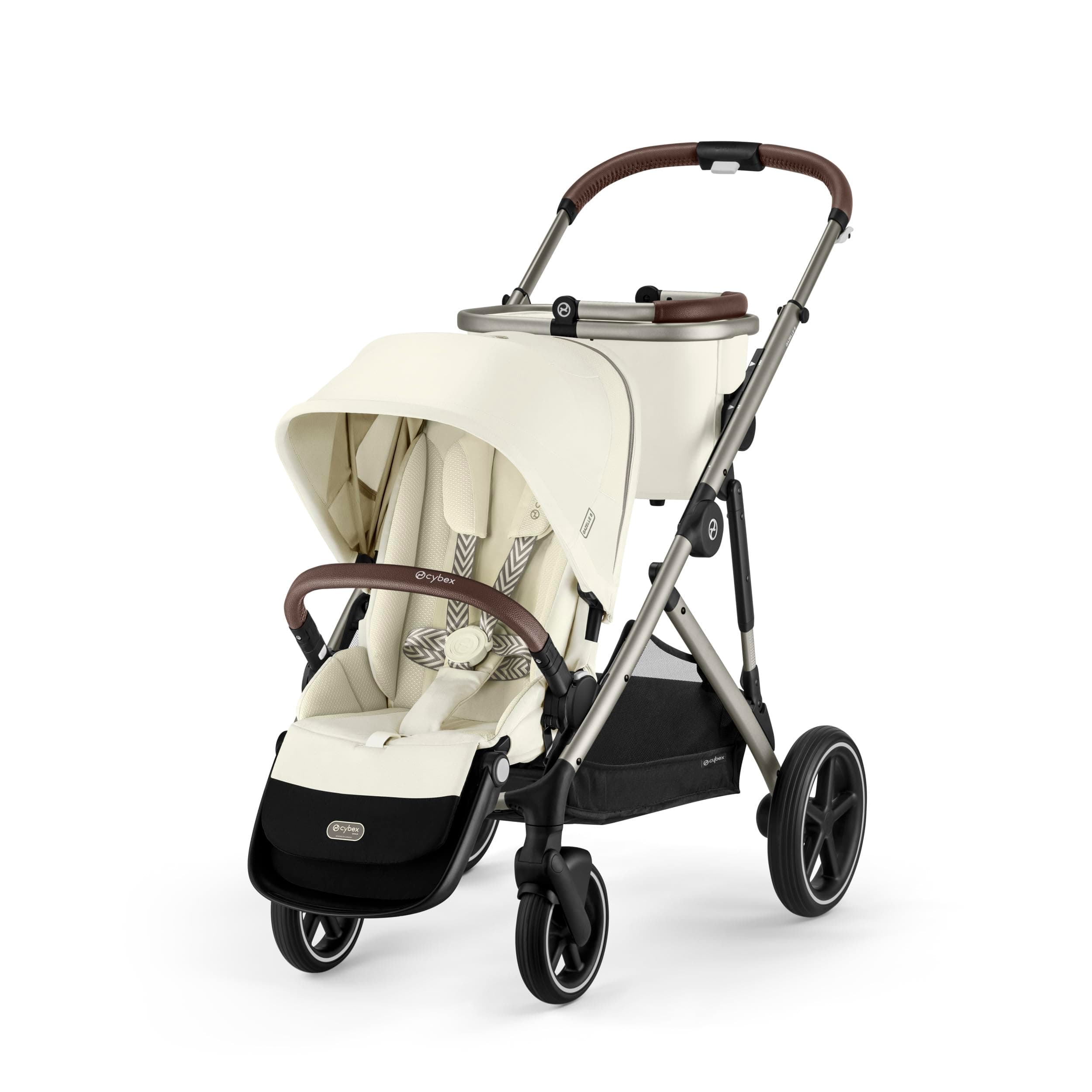 Cybex Gazelle S Stroller Modular Double for Infant and Toddler Includes Detachable Shopping Basket Over 20+ Configurations Folds Flat Easy Storage, Seashell Beige, 1.0 Count, 28.4 pounds Seashell Beige Gazelle S 2