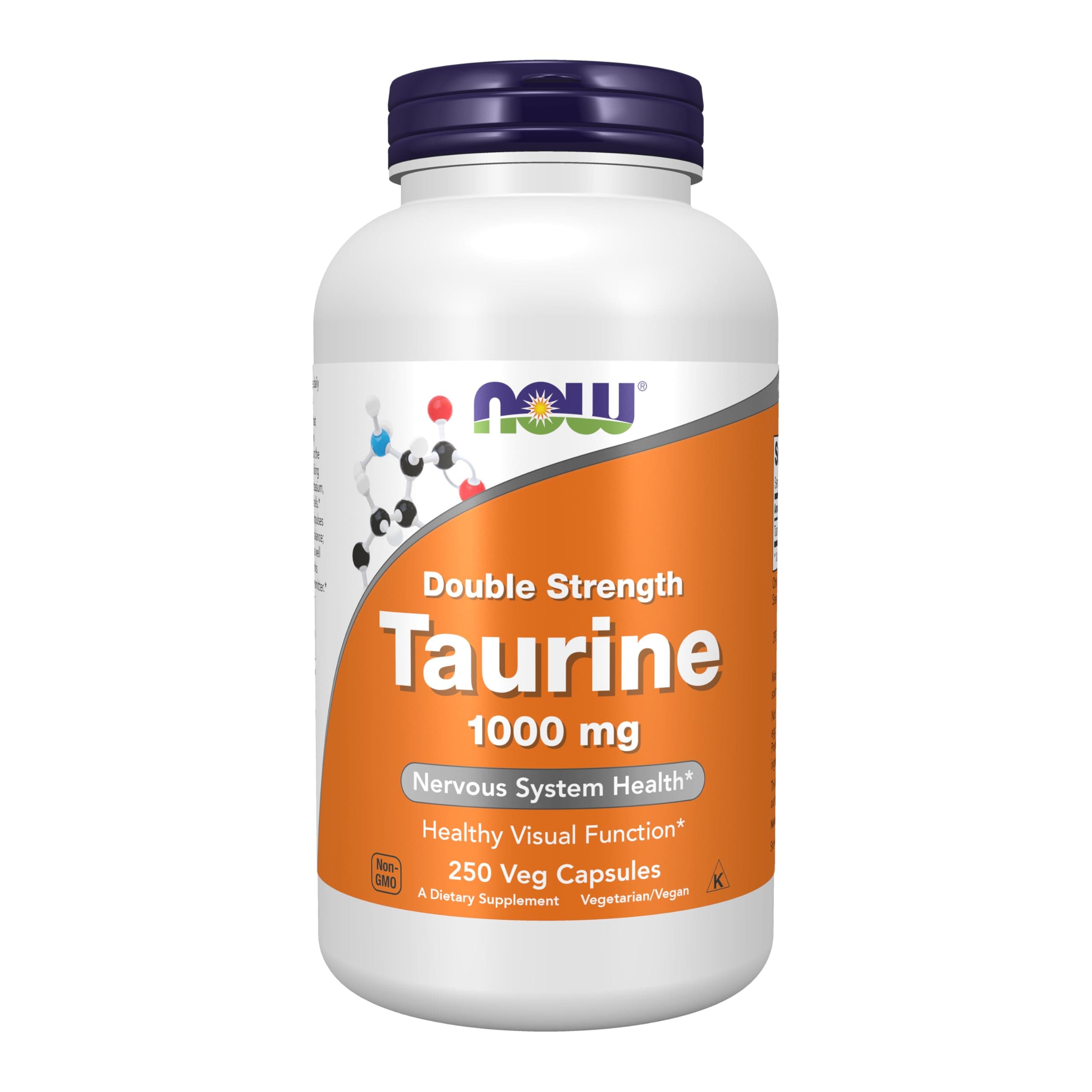 NOW Foods Supplements, Taurine 1,000 mg, Double Strength, Nervous System Health*, 250 Veg Capsules Standard Packaging