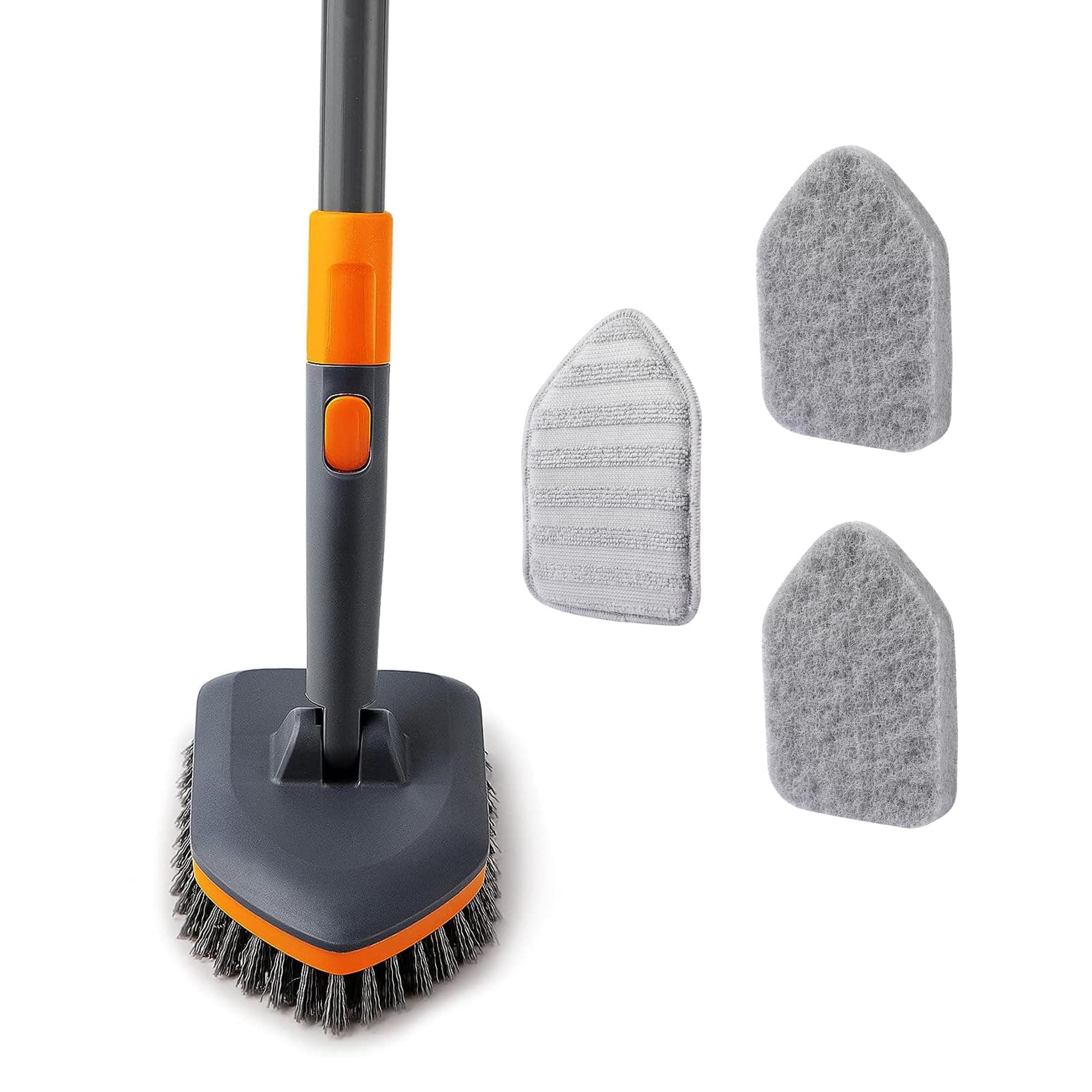 Tile Tub Scrubber Brush with 3 Different Function Cleaning Heads and 56" Extendable Long Handle-No Scratch Shower Scrubber for Cleaning Bathroom Kitchen Toilet Wall,Bathtub,Sink,Grey Gray