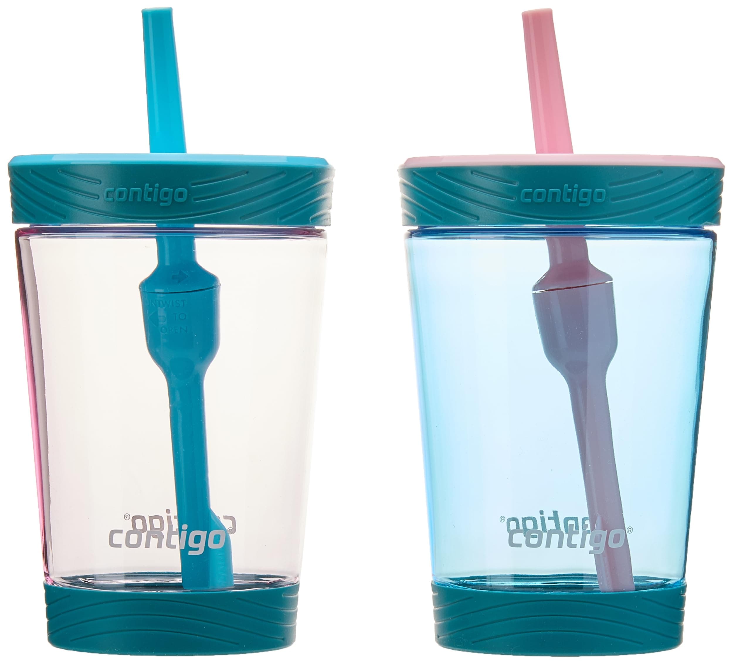 Contigo Kids Spill-Proof 14oz Tumbler with Straw and BPA-Free Plastic, Fits Most Cup Holders and Dishwasher Safe, 2-Pack Strawberry Cream & Blue Raspberry 14 Ounces Strawberry Cream & Blue Raspberry
