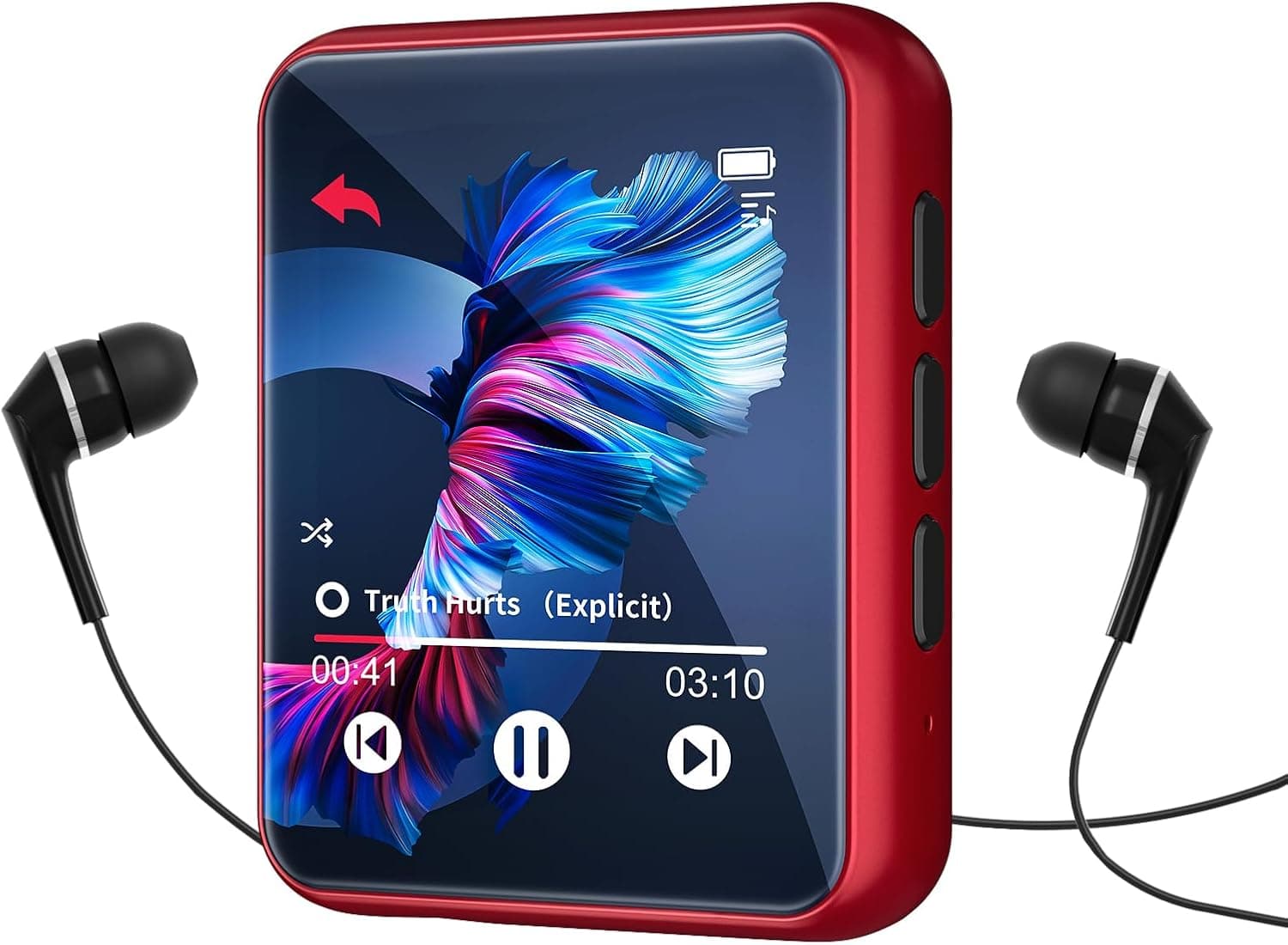 MP3 Player Bluetooth 5.3 Full Touch Screen Color Screen mini MP3 Player, HiFi Lossless Music Player with Speakers, FM Radio, Recording, Support up to 128GB (red)