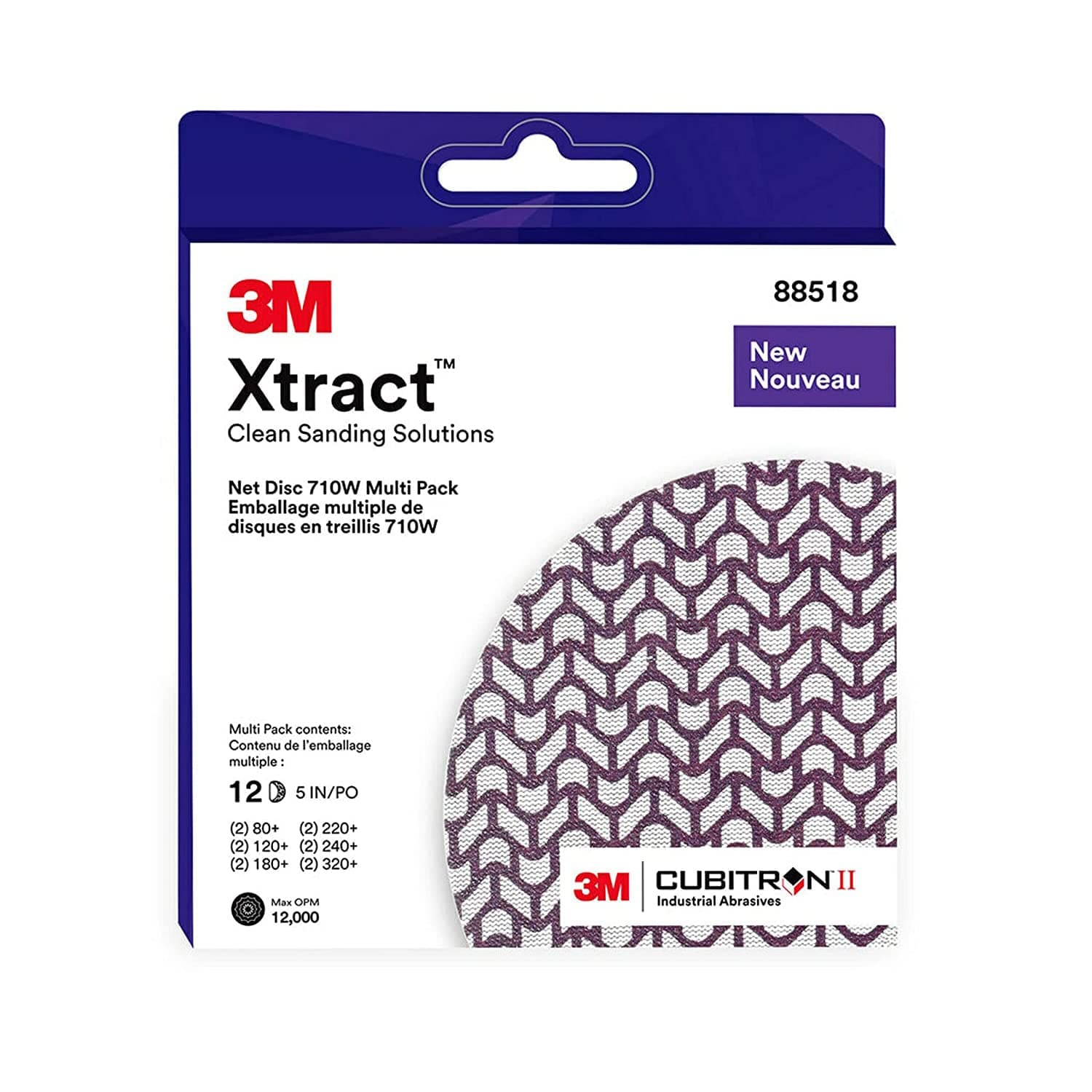 3M Xtract Net Disc 710W, 5 in, 12 Piece Multi-Pack Hook and Loop Sanding Discs, 80+, 120+, 180+, 220+, 240+, 320+, Virtually Dust-Free, Assorted Grades, 66584 5 in, Assorted Grits