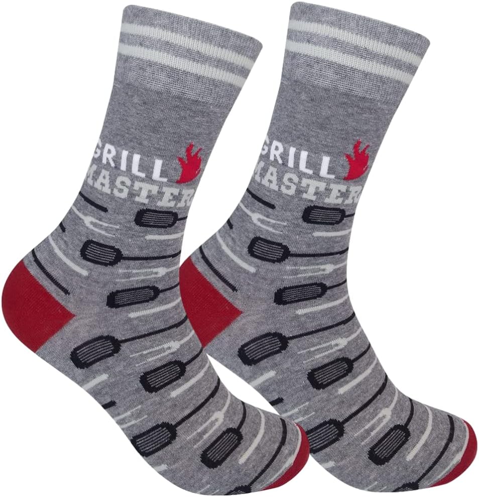 FUNATIC Funny Outdoor Themed Socks for Men Women - Novelty Gifts For Golfing, Fishing, Hunting, Bigfoot, Pickleball, and More 6-12 Grill Master