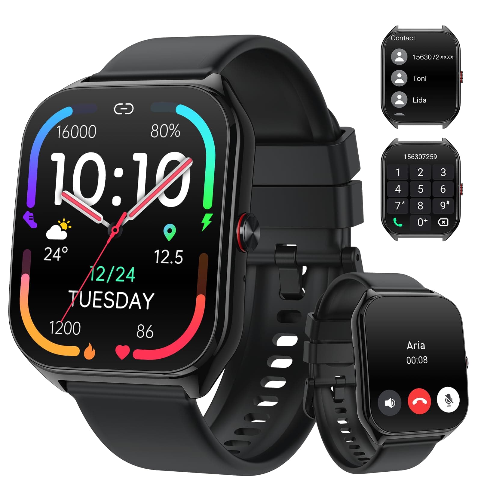 AI Smart Watch for Men Women with ChatGPT, 1000mAh Fitness Tracker 60-Day Standby Time, 1.96" HD SmartWatch with 200+ Sport Modes/Heart Rate/Sleep Monitor, IP68 Waterproof Pedometer for Android iOS Drill black