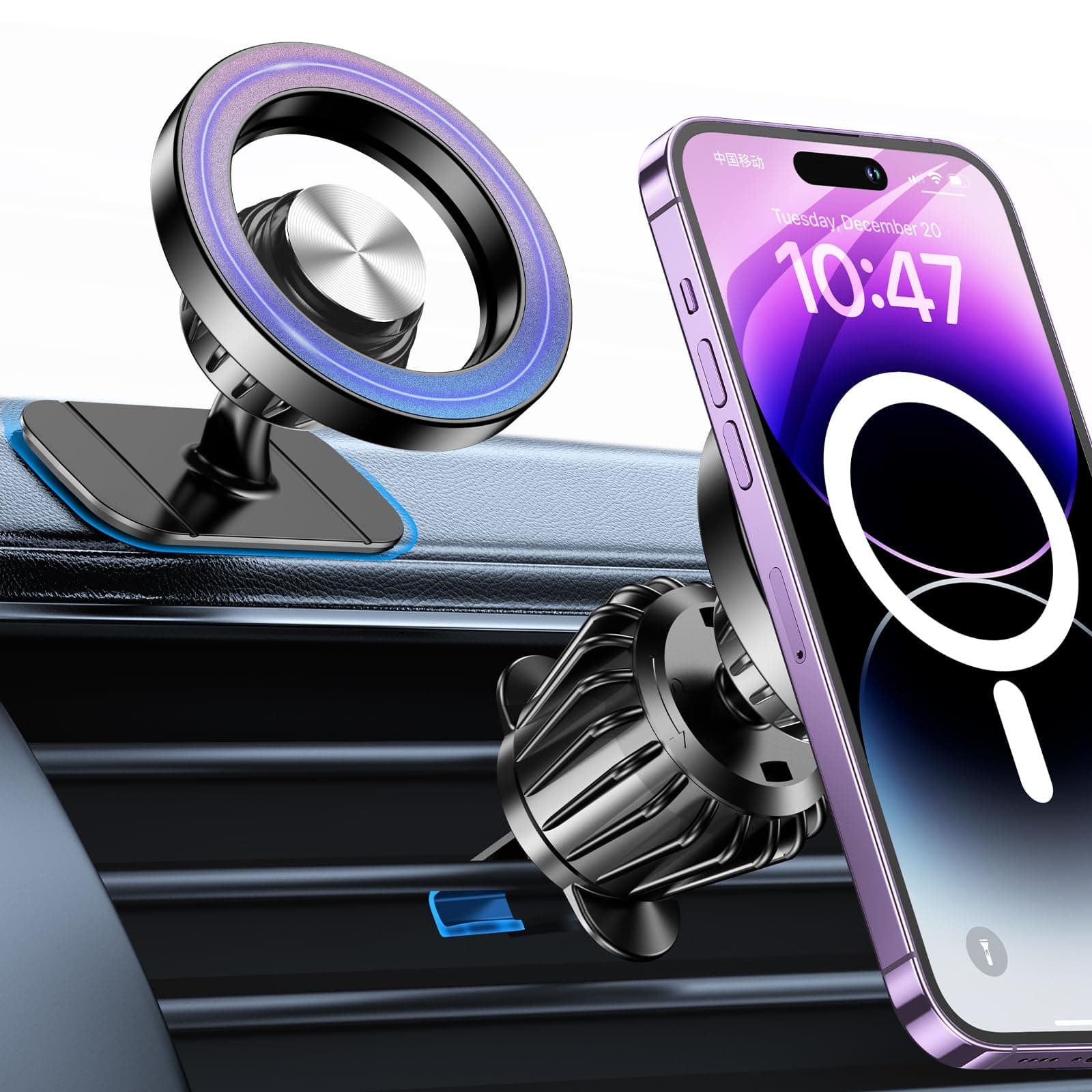 Kaistyle for Magsafe Car Mount【20 Strong Magnets】Magnetic Phone Holder for Car Phone Holder Mount Dash Mounted Holders Cell Phone Holders for Your Car Accessories for Women Men for iPhone 17 16 15 14 Black