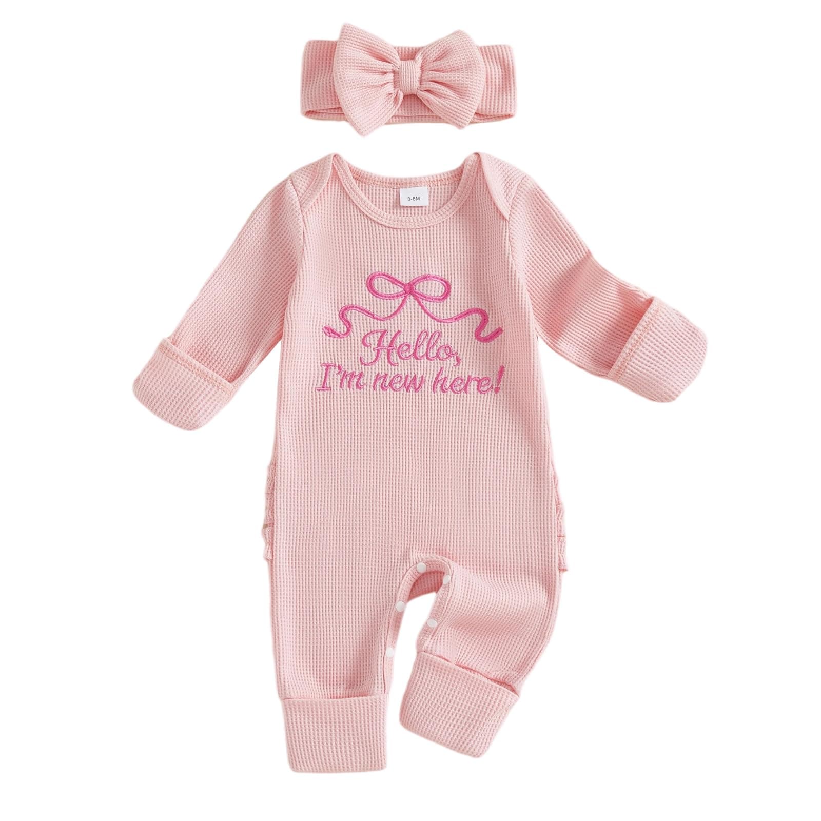 FYBITBO Baby Girl Newborn Clothes Im New Here Outfit Long Sleeve Romper Onesie Fall Winter Jumpsuit Preemie Going Home Outfit Preemie Pink