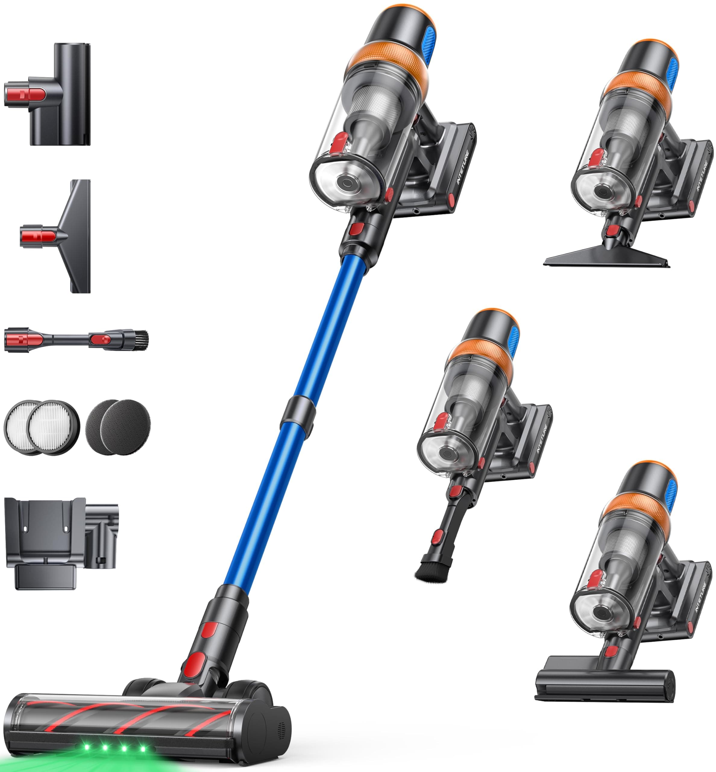 Cordless Vacuum Cleaner, 600W 50KPA 65Mins Vacuum Cleaners for Home, Upgraded Stick Vacuum with Extra Mattress Cleaning Tool, Self-Standing, Anti-Tangled Vacuum Cordless for Pet Hair/Floors/Carpets Blue