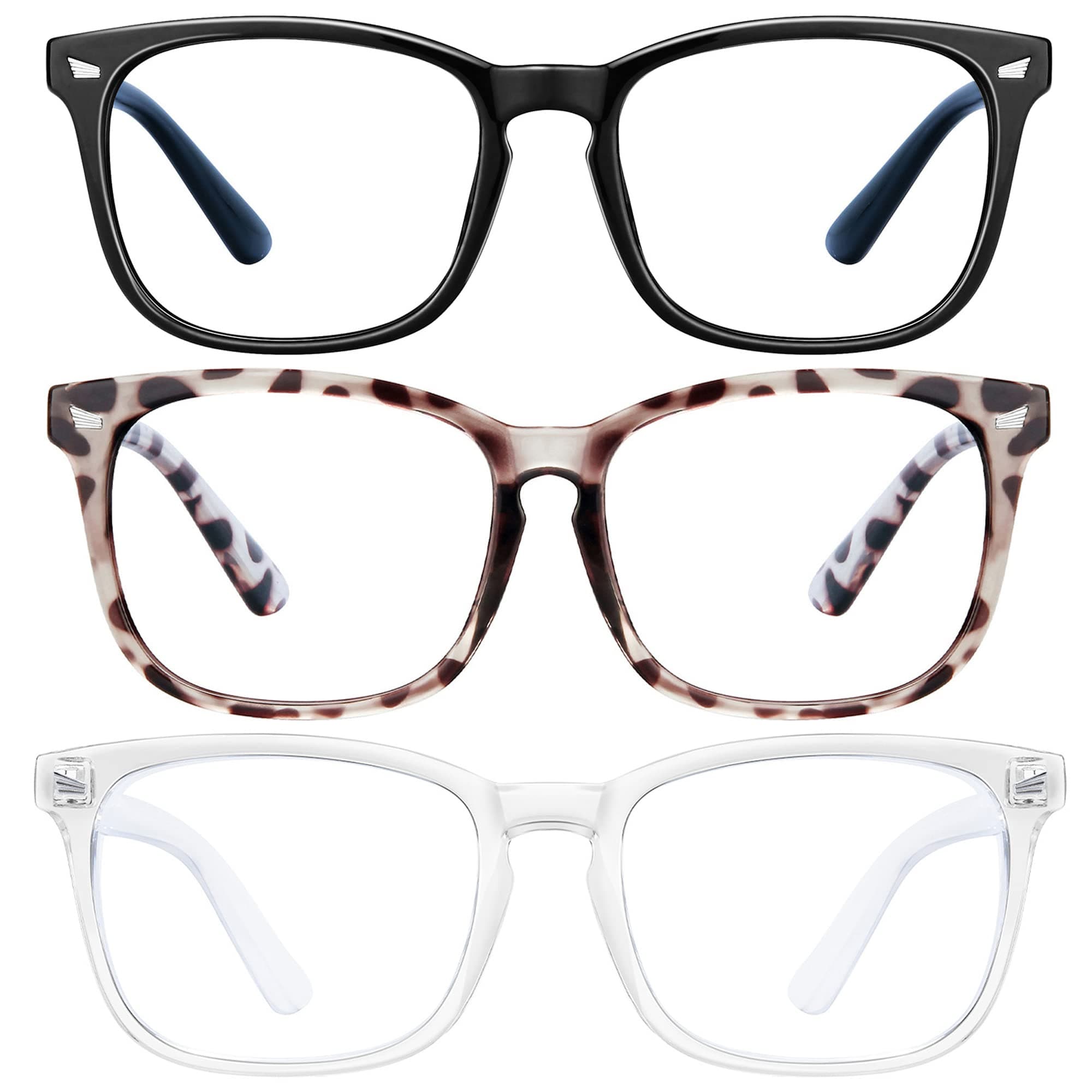 hunsquer Blue Light Glasses for Woman/Men Computer Blue Light Glasses 1a8068 3pack Black+douhua+toumin