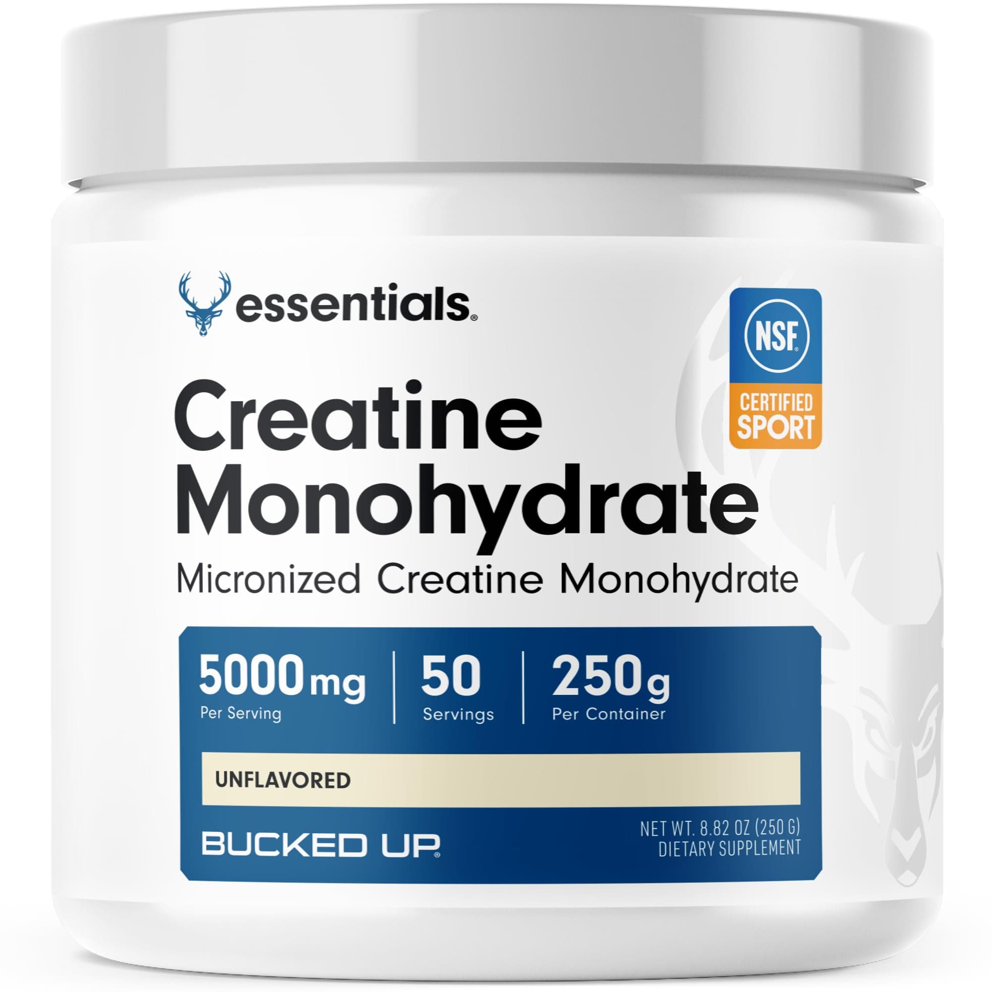 Bucked Up Pure Micronized Creatine Monohydrate for Women and Men - Easy to Mix and Unflavored - 5G Per Serving - 50 Servings - 250 Grams Per Container Unflavored 250 Gram (Pack of 1)