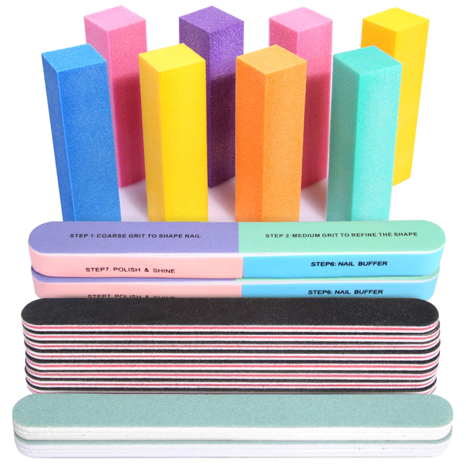 FANDAMEI Nail Files and Buffers, 20PCS Nail File Kit. Rectangular Nail Buffer Block & 100/180 Grit 7 Way Nail File & Polishing Buffer. Nail Prep Kit. Professional Manicure Nail Tools Black