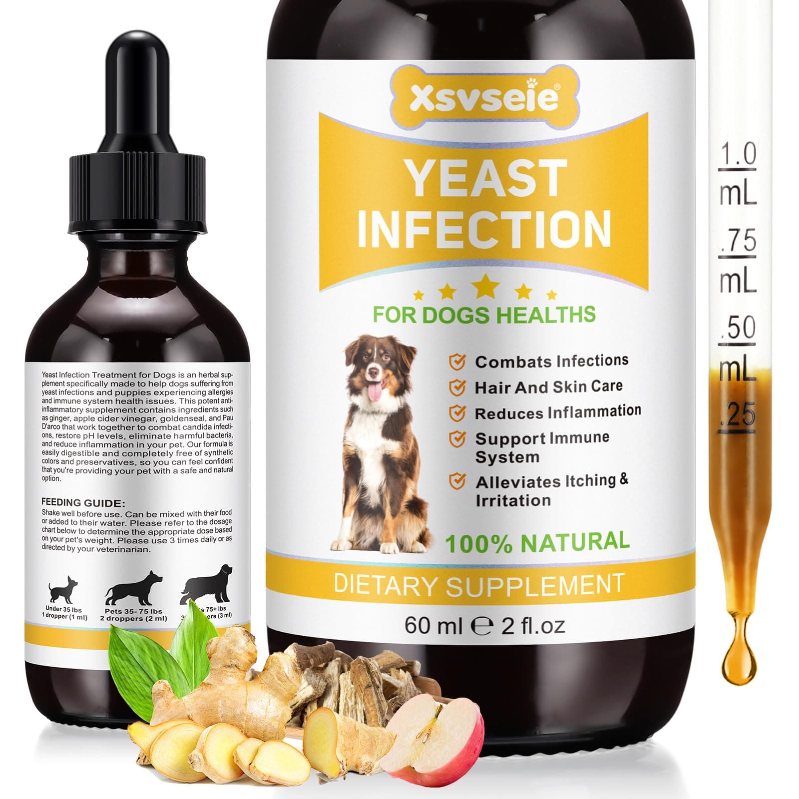 Yeast Infection Treatment for Dogs - Natural Dog Ear Infection Drops for Itch & Allergy Relief, Soothes Skin Inflammation, Dog Yeast Infection Treatment for All Breeds & Sizes, 2 fl oz