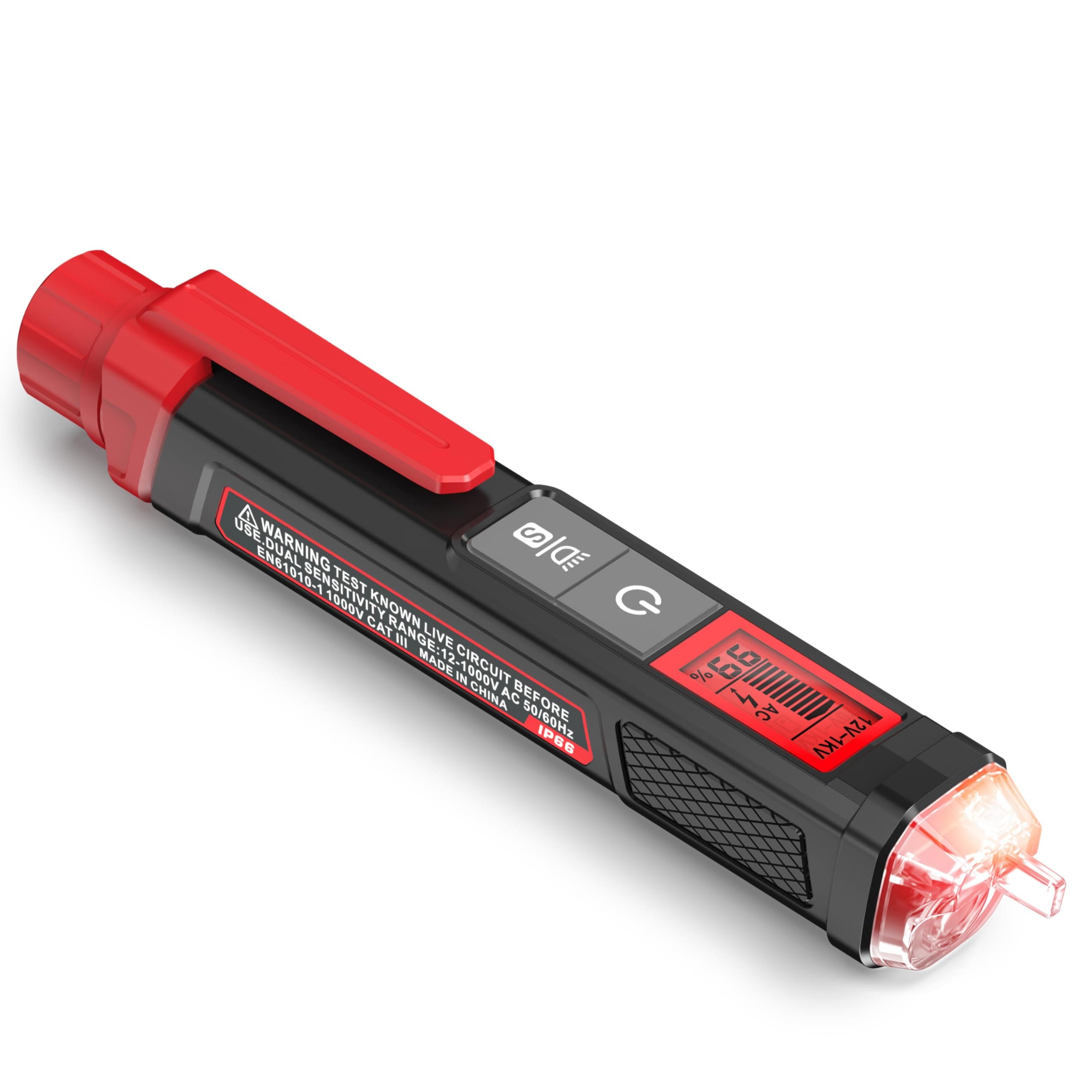 KAIWEETS Voltage Tester/Non-Contact Voltage Tester with Signal Percentage, Dual Range AC 12V/70V-1000V, Live/Null Wire Tester, Electrical Tester with LCD Display, Buzzer Alarm, Wire Breakpoint Finder Red HT100s