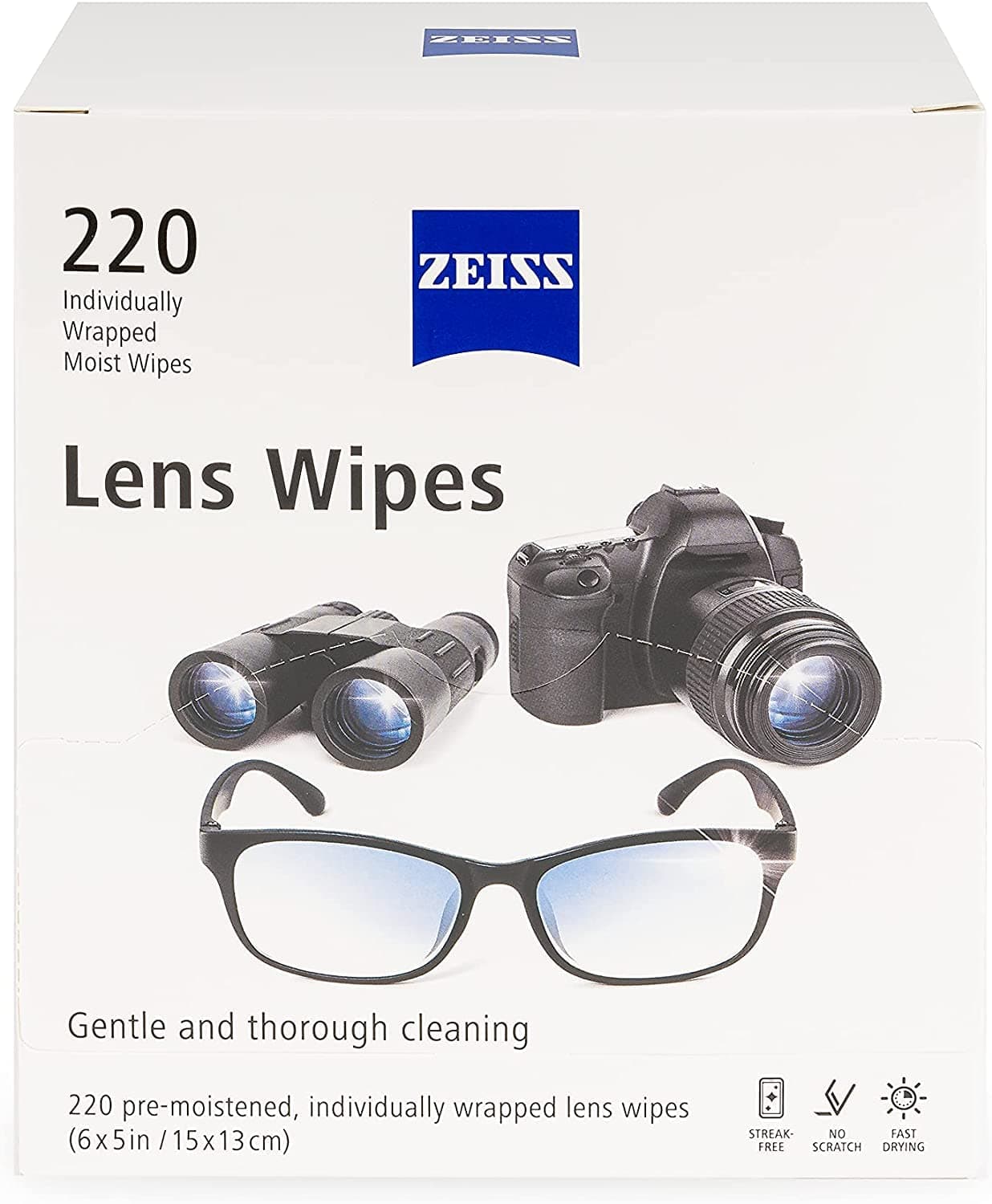 Zeiss Lens Wipes, White, 220 Count 220 Count (Pack of 1)