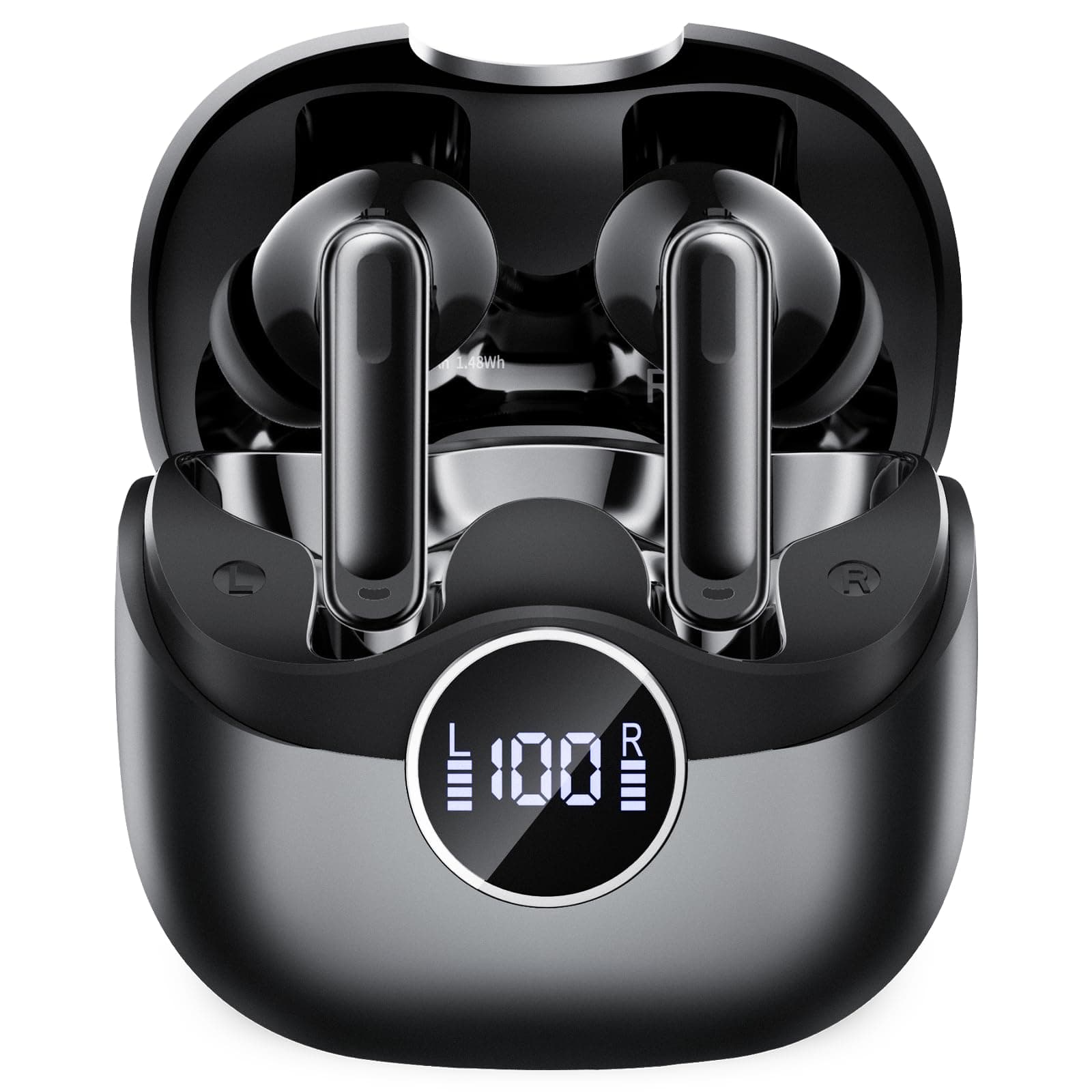 Adaptive Hybrid Active Noise Canceling 2026 Wireless Earbuds, 6 Mics ENC Clear Call Ear Buds, Hi-Res Audio Deep Bass Bluetooth 5.4 Headphones, 40H Playtime, Wireless Charging, LED, USB-C, Black Deep Black