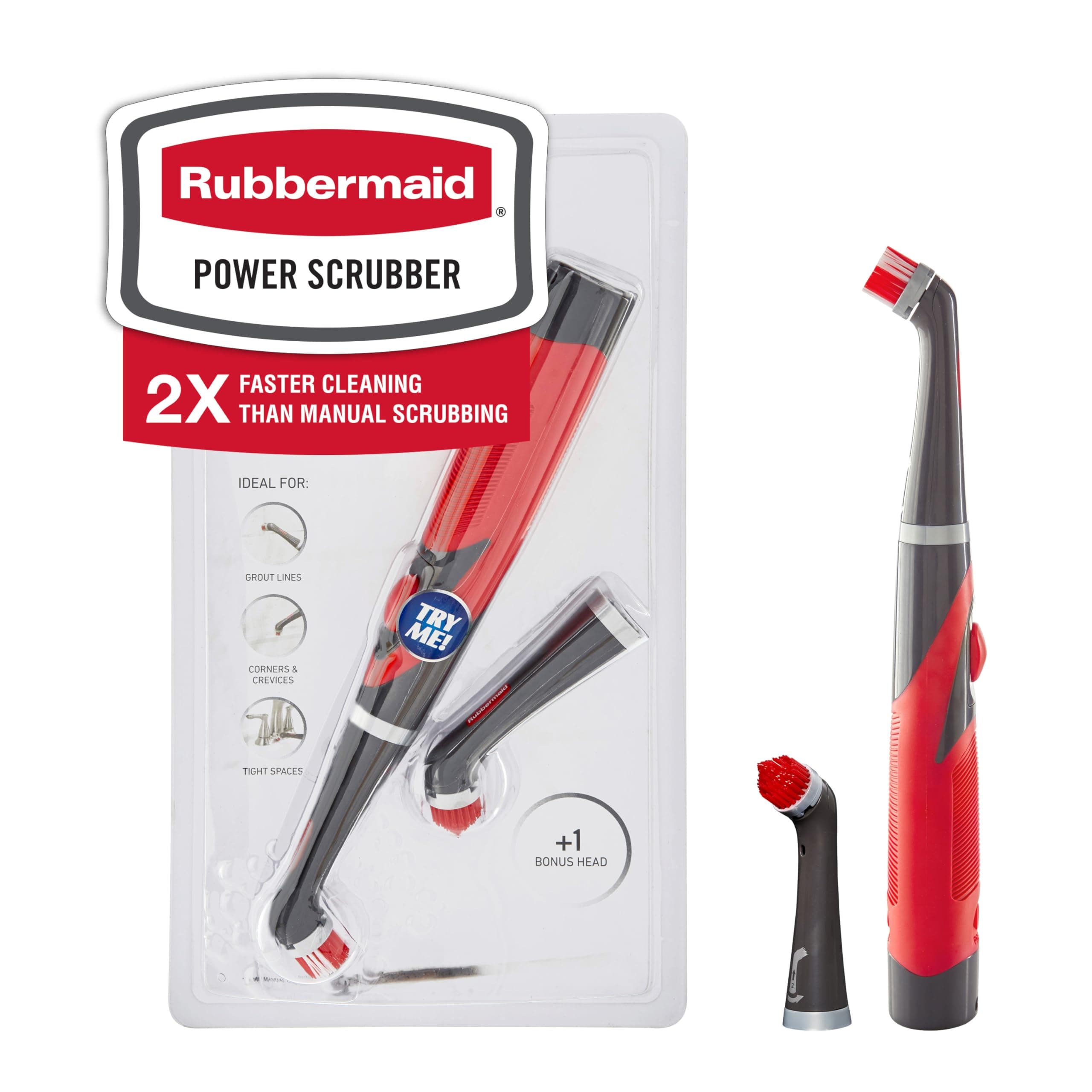 Rubbermaid Reveal Power Scrubber with Multi-Purpose & Grout Head, Cordless Electric Battery Powered Scrub Brush, Water Resistant, for Home/Kitchen/Bathroom/Grout/Tile/Shower/Tub Power Scrubber Combo Kit