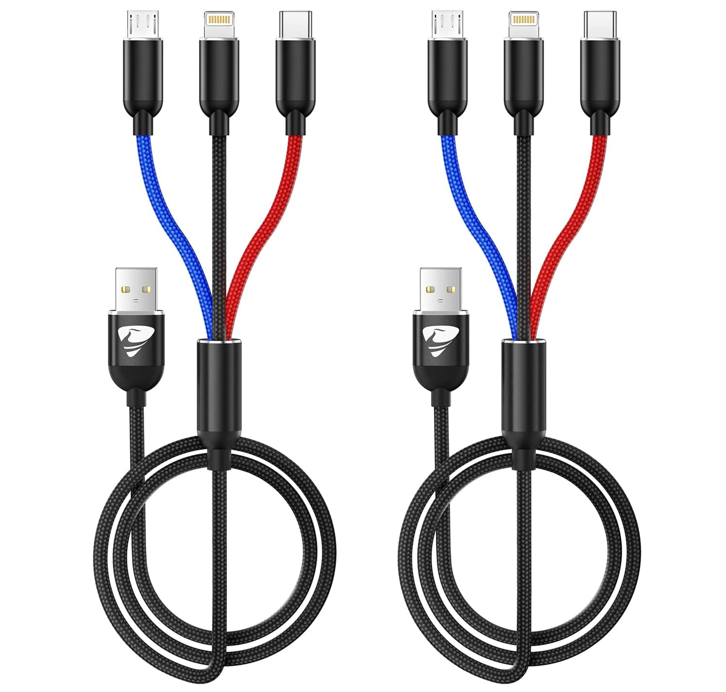 Aioneus Multi Charging Cable, Nylon Braided 3 in 1 Charging Cord Multi USB Cable Fast Charging Cord with Type-C, Micro USB and IPh Port, Compatible with Most Phones & iPads 3 in 1 4FT 2PACK Black