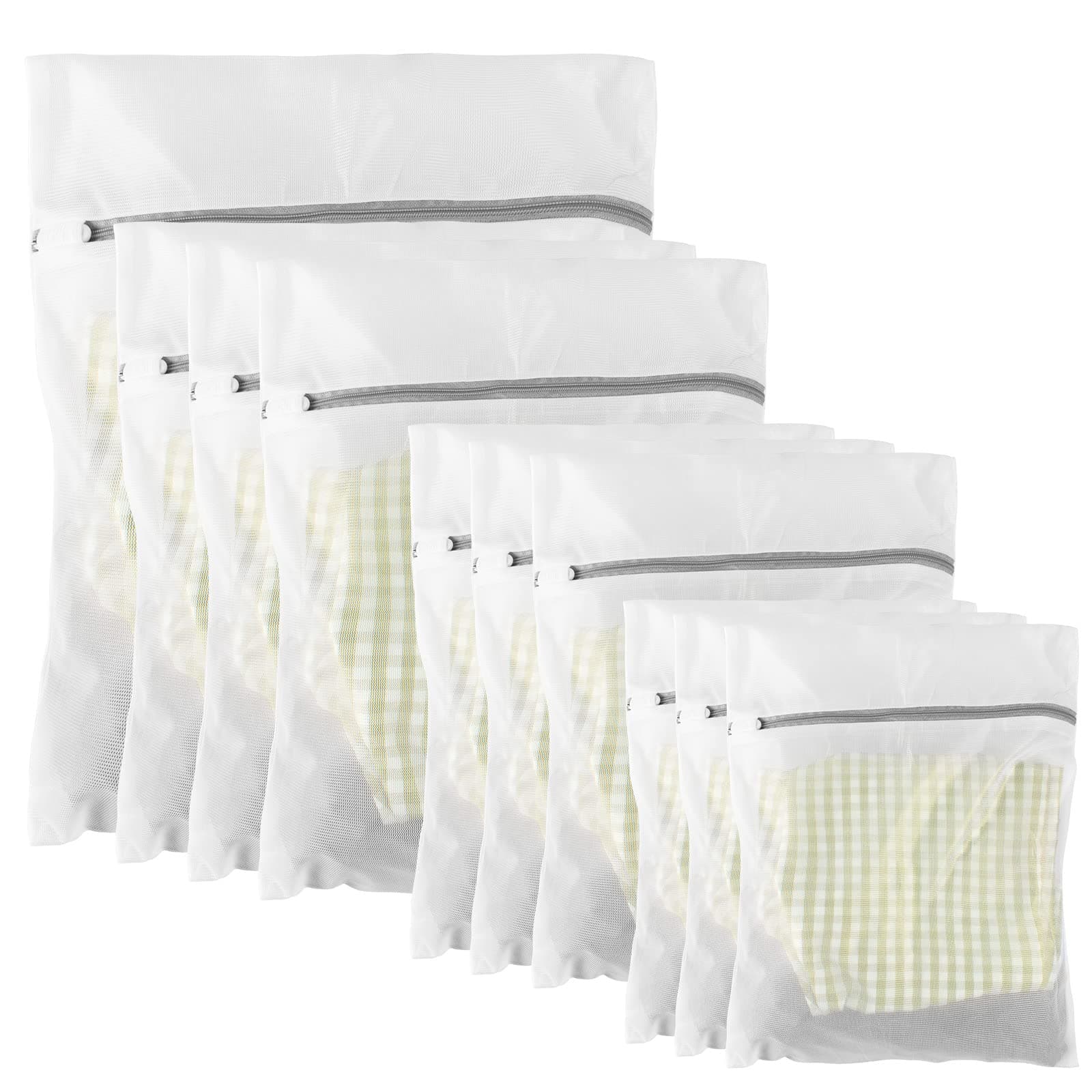 10 Pack Mesh Laundry Bags for Delicates with Non Rust Zipper- MDSXO White Laundry Bags Mesh Wash Bags, Easy Fit Bra, Sock,Lingerie,Sneaker,Baby Laundry for Washing Machine Travel Storage[1XL/3L/3M/3S] 10Pack(Family Size1) White