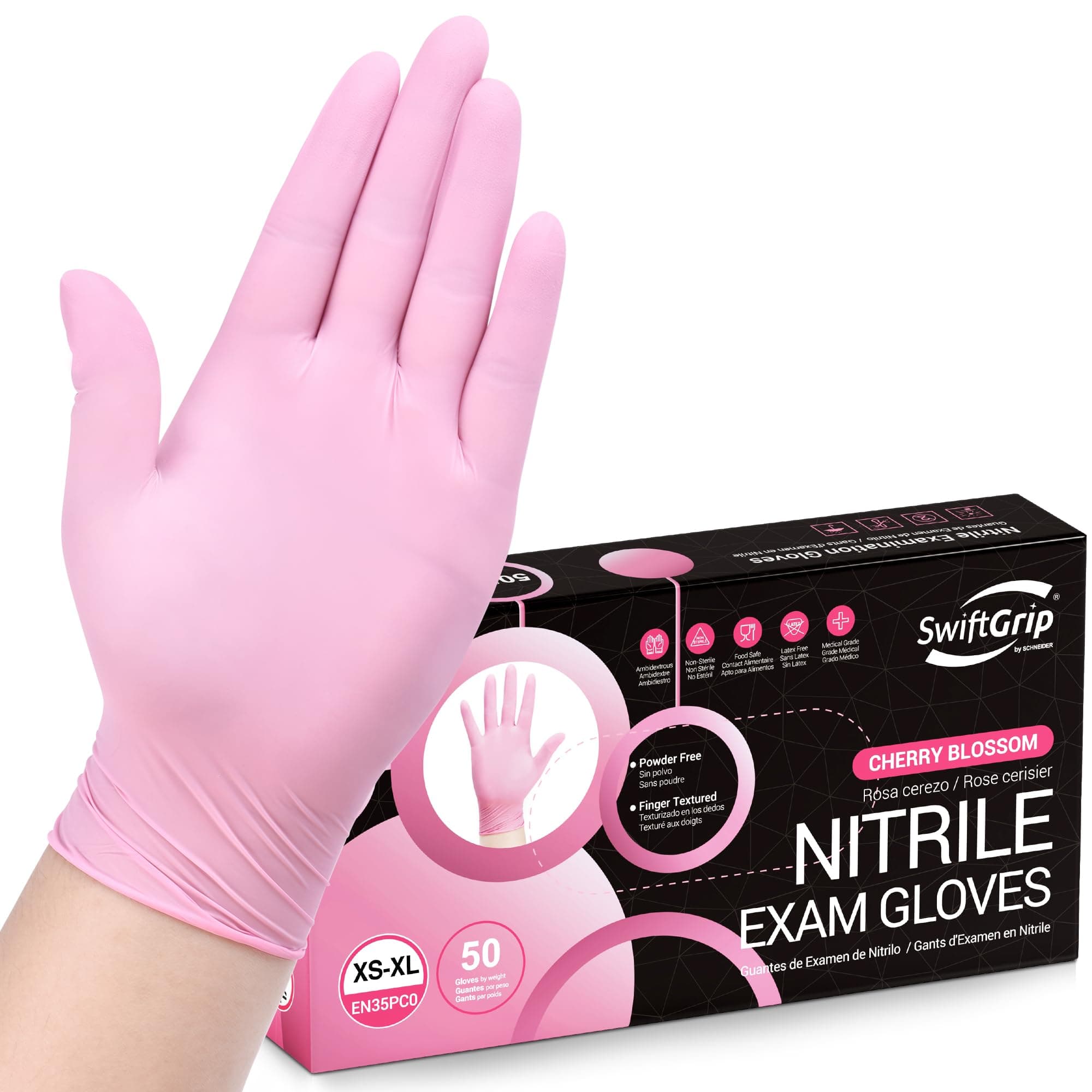 Nitrile Disposable Gloves - Medical Exam Gloves, Latex-Free, Pink, Powder-Free, 50-ct Box (Small) 50 Small