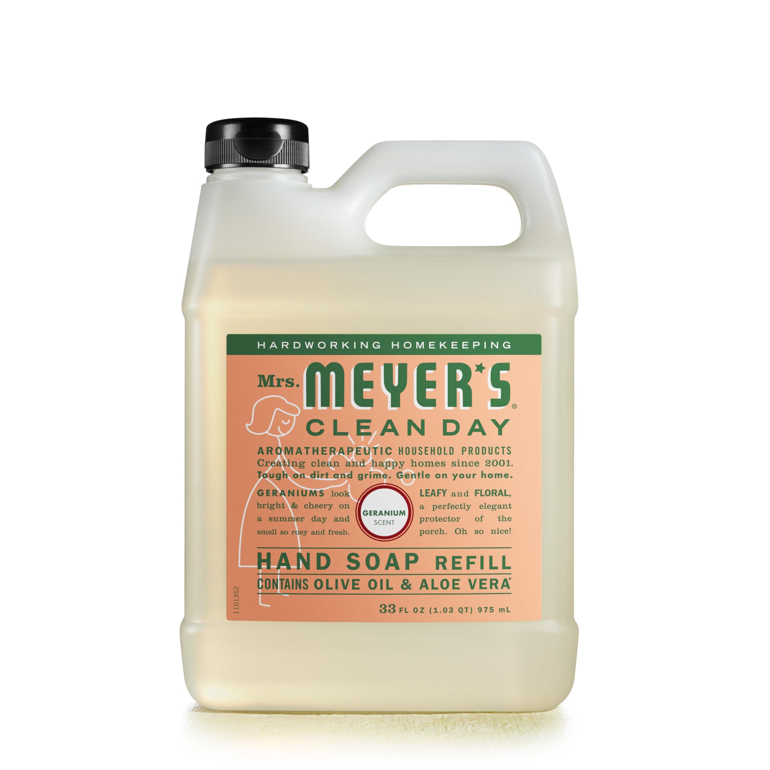 MRS. MEYER'S CLEAN DAY Hand Soap Refill, Made with Essential Oils, Biodegradable Formula, Geranium, 33 fl. oz Geranium 33 Fl Oz (Pack of 1)