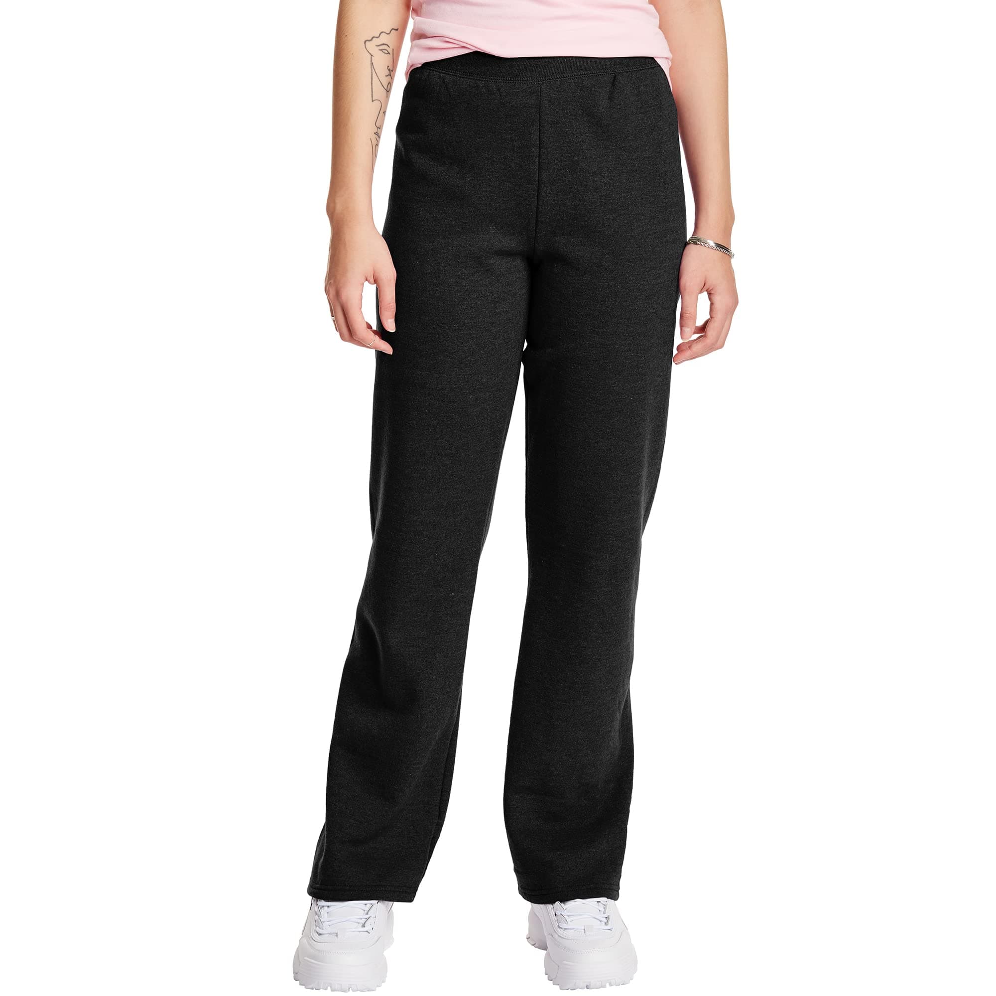 Hanes Women's Sweatpants, EcoSmart Fleece, Pocketless Open-Bottom Sweatpant, Regular & Petite Regular - 30.5" Inseam Large Ebony