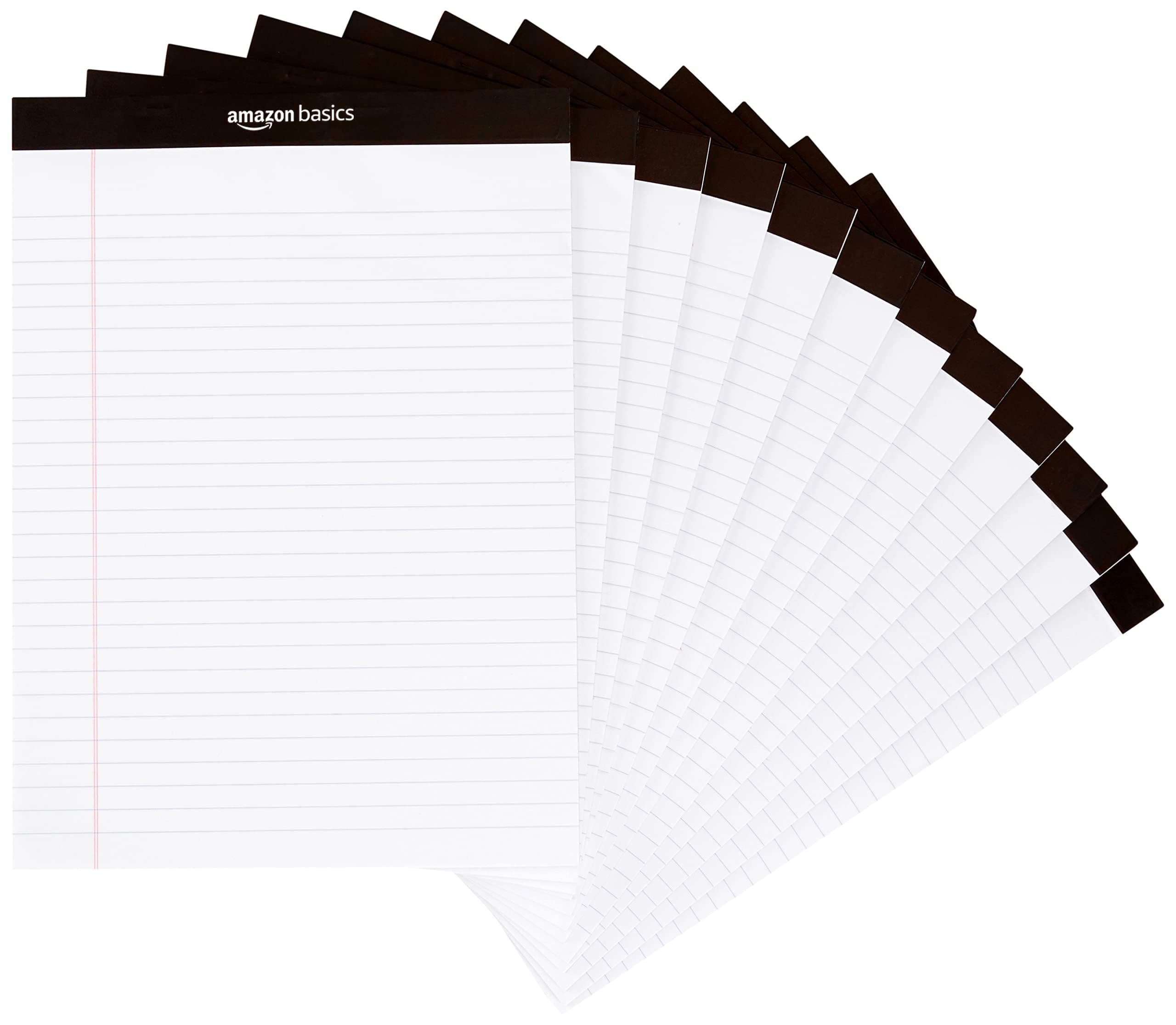 Amazon Basics Wide Ruled Lined Writing Note Pads, 8.5 inch x 11.75 inch, White, 12 Count (12 Pack of 50) White 8.5-Inch by 11.75-Inch