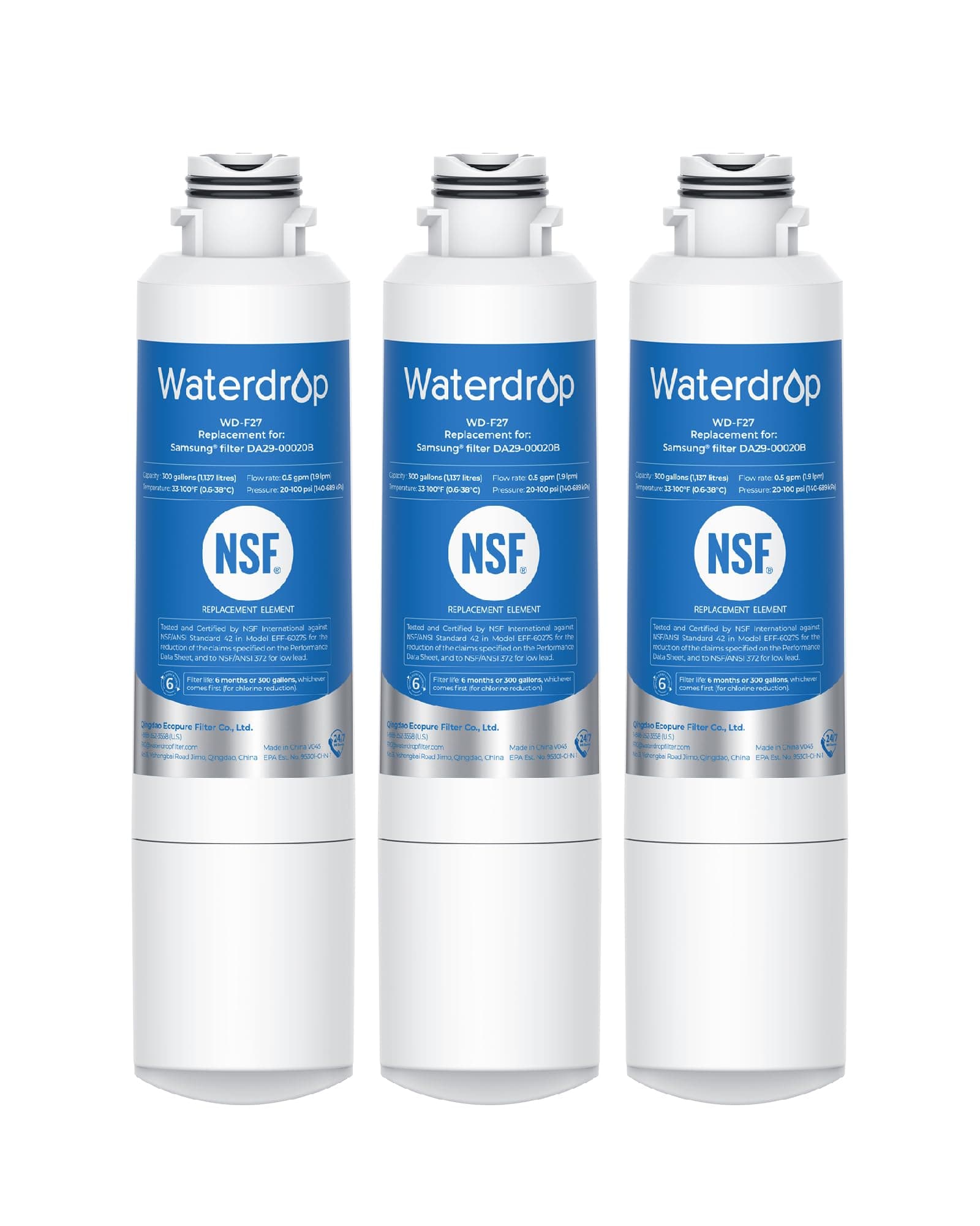 Waterdrop DA29-00020B Refrigerator Water Filter, Replacement for Samsung HAF-CIN/EXP, DA29-00020A/B, DA29-00020B-1, RF263BEAESR, RF28HMEDBSR, RF263TEAESG, RF4287HARS, 3 Filters (Package May Vary) 3 Count (Pack of 1)