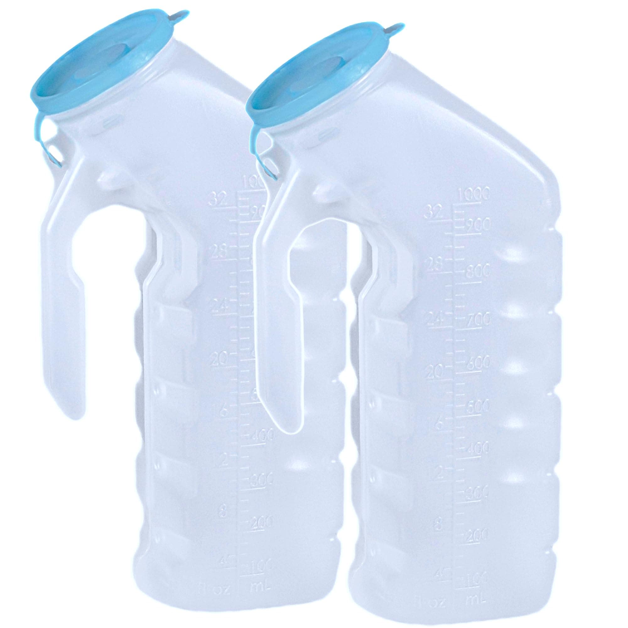 Vakly Male Urinal with Glow in The Dark Cover [32oz Pack of 2] Portable Pee Bottles for Men Used for Hospitals, Incontinence, Emergency and Travel (2)