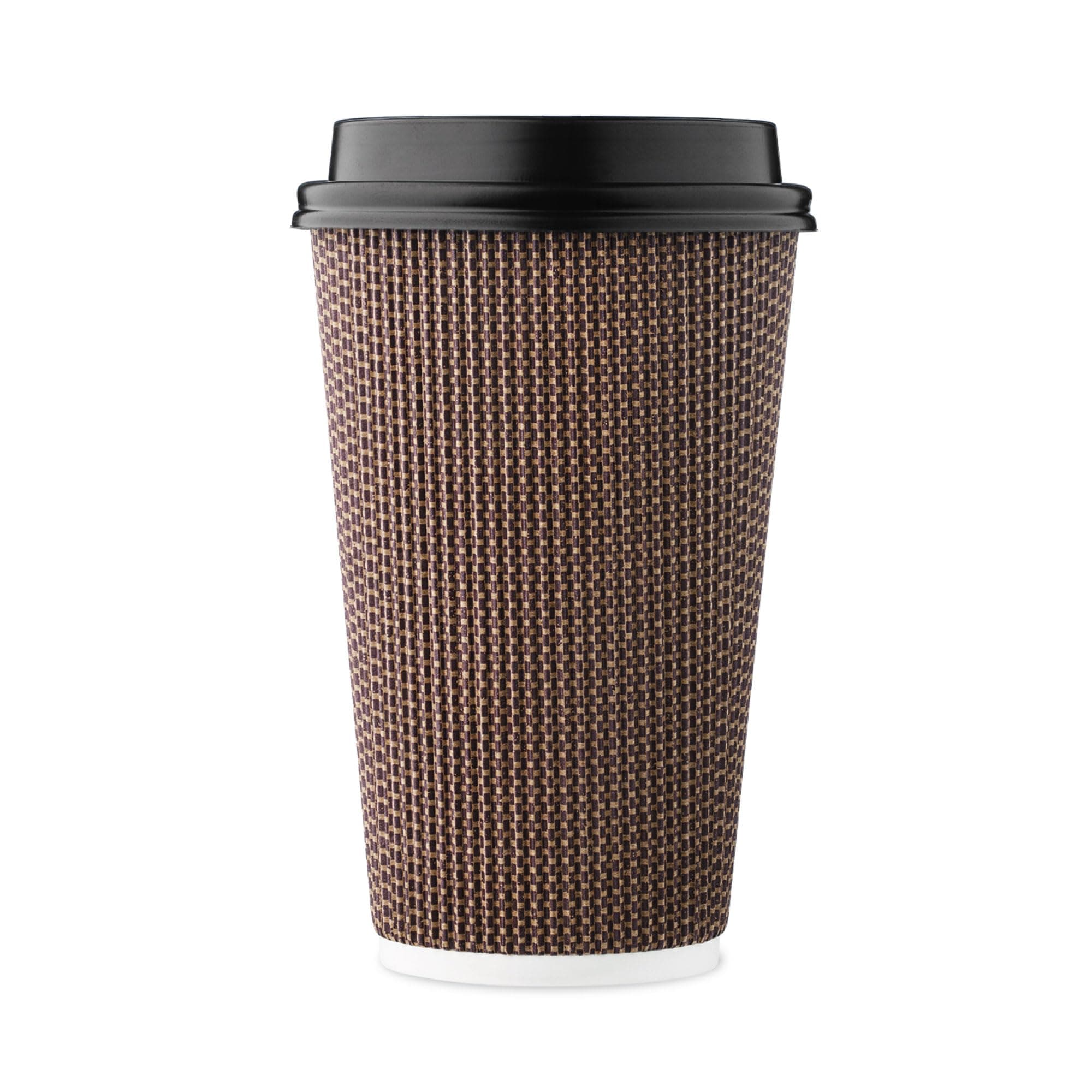 Harvest Pack GOURMET SHOWCASE [85 SETS] HAKOWARE 16 oz Insulated Ripple Double-Walled Paper Cup with Lid, Brown Geometric, Coffee Tea Hot Chocolate Drinks To go Brown 85