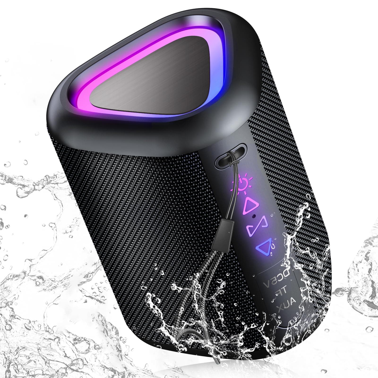 aowoka Bluetooth Speaker, 2025 Portable Wireless Speakers with Led Light, Bluetooth 5.4, 24H Playtime, Enhanced Bass, IPX7 Waterproof, Outdoor Speaker for Travel, Sport, Party, Biking. Black