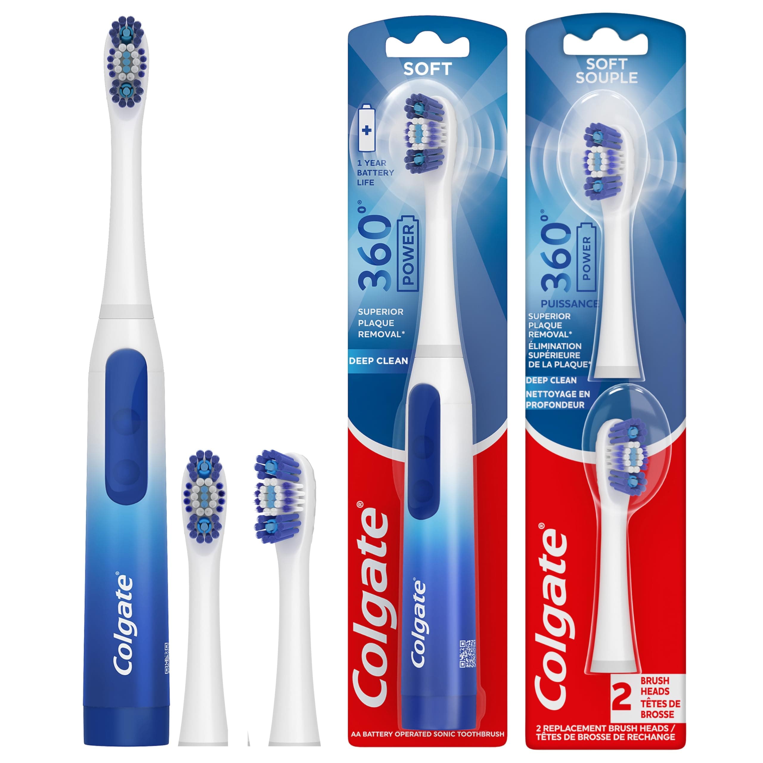 Colgate Colgate 360 Floss Tip Sonic Powered Battery Toothbrush, 2 Pack with Floss Tip Refill Heads 2 Count (Pack of 1) Floss-Tip/Pack of 1 (with 2 refills)