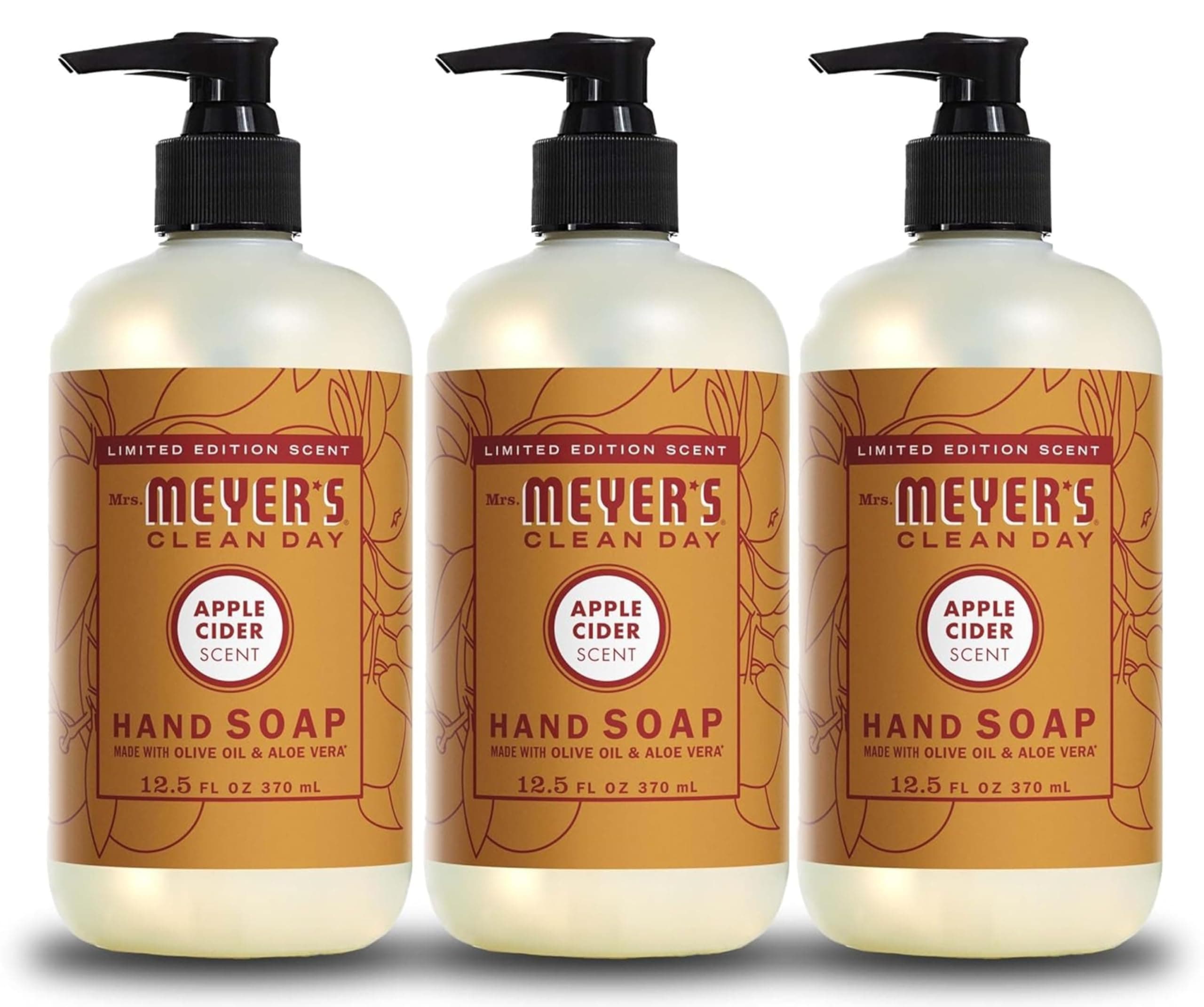 MRS. MEYER'S CLEAN DAY Hand Soap, Apple Cider, Made with Essential Oils, 12.5 oz - Pack of 3 Apple Cider 12.5 Fl Oz (Pack of 3)