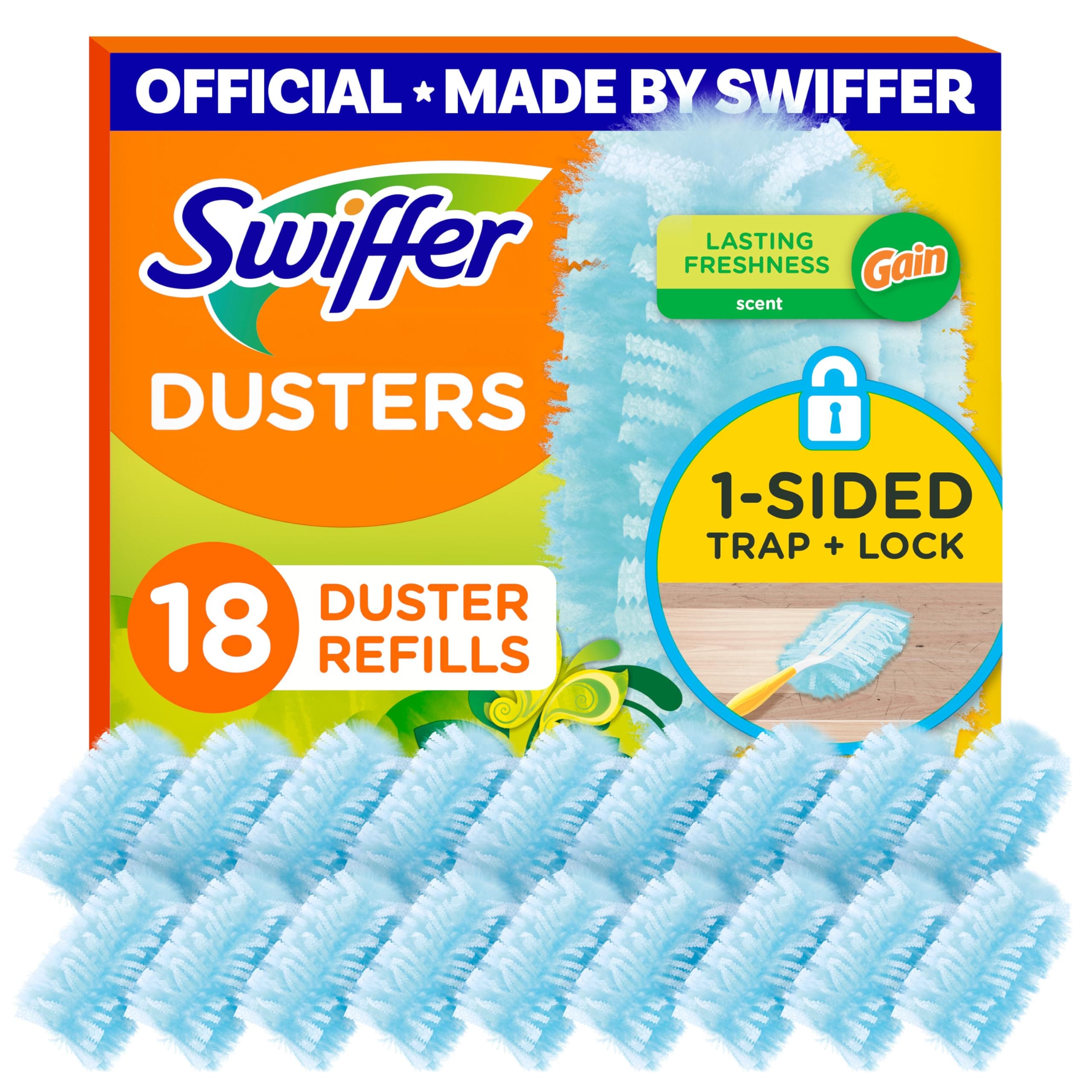 Swiffer Dusters Refill for Cleaning, Made by SWIFFER, Feather & Microfiber Duster Disposable Alternative, for Dusting Furniture, Blinds, Ceiling Fans, Helps Remove Allergens, Gain Scent, 18 Count 18 Count (Pack of 1)
