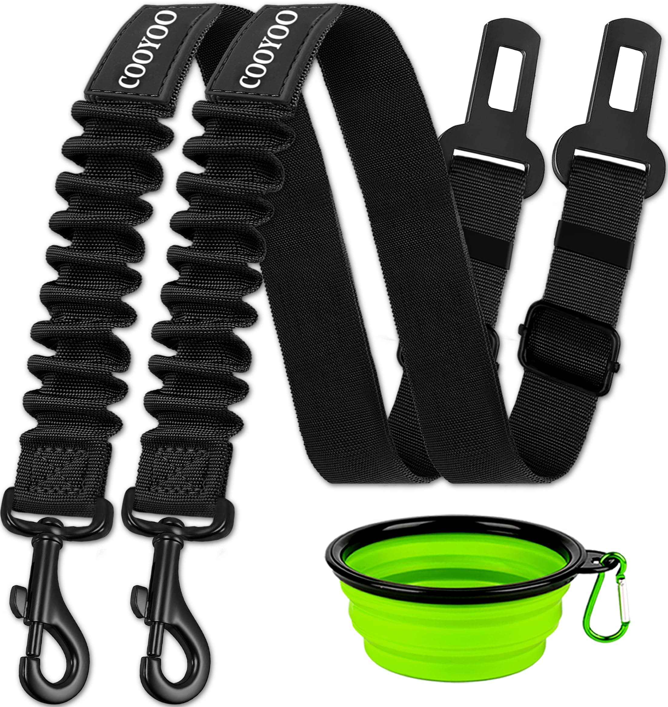 COOYOO Dog Seat Belt,3 Piece Set Retractable Dog Car Harness Adjustable Dog Seat Belt for Vehicle Nylon Pet Safety Seat Belts Heavy Duty & Elastic 01-Set 01-Black+Black