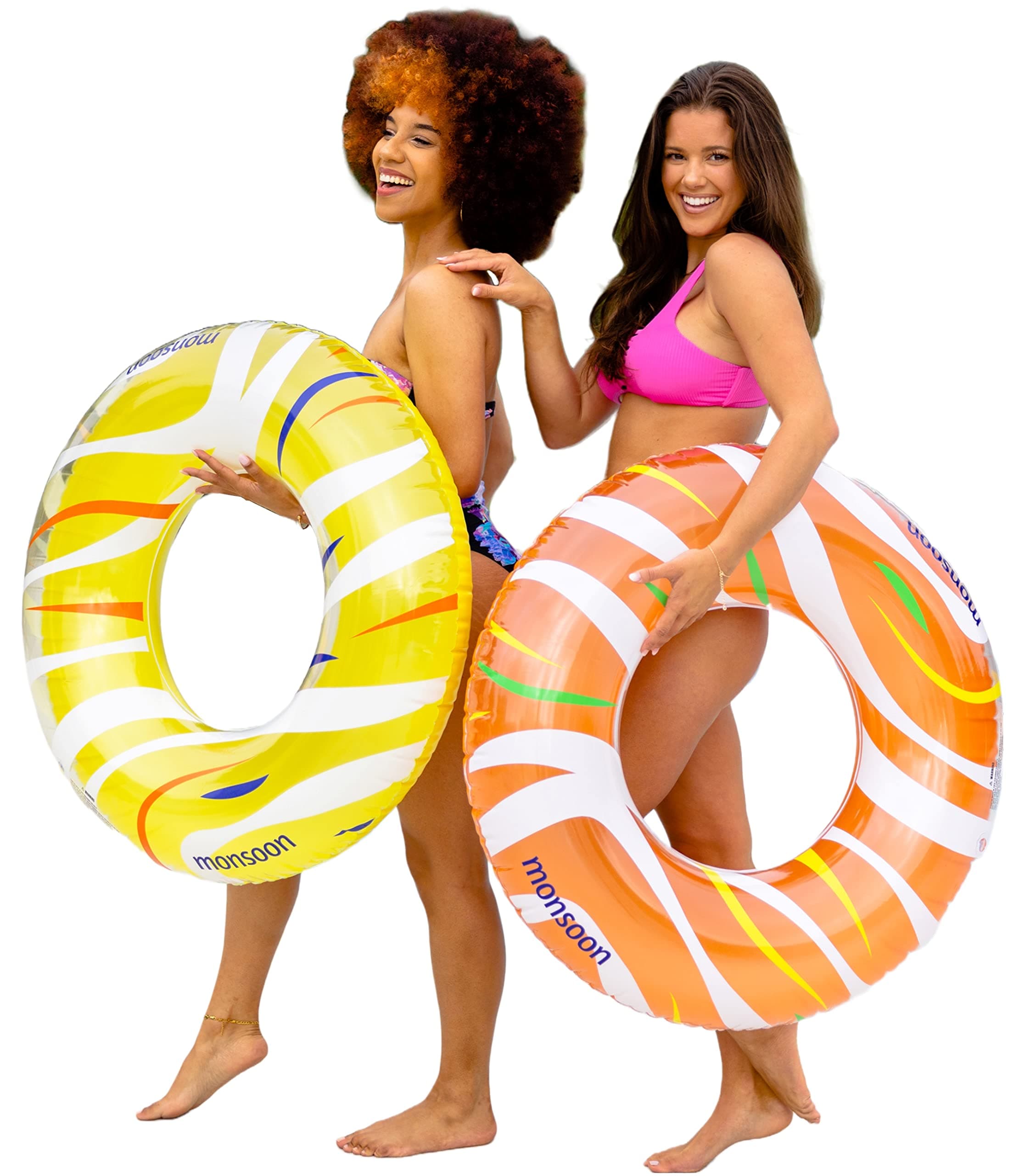 Monsoon [Citrus] 2-Pack Luxury Pool Floats Swimming Float Beach Tube Floaties Ring Tubes ORANGE YELLOW