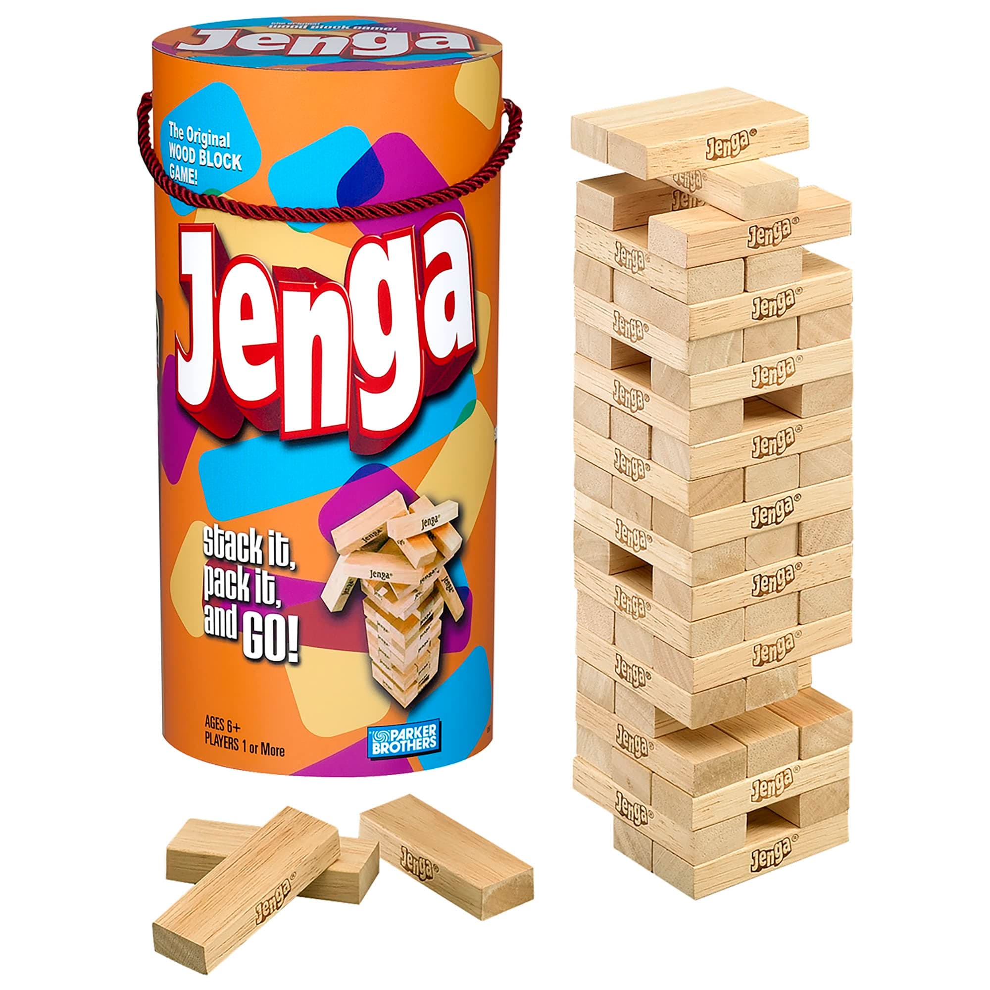 Hasbro Gaming Jenga Wooden Blocks Stacking Tumbling Tower Game | Party Games for Kids & Families | Stocking Stuffers | Ages 6+ (Amazon Exclusive) 3.15 x 4.53 x 11.02