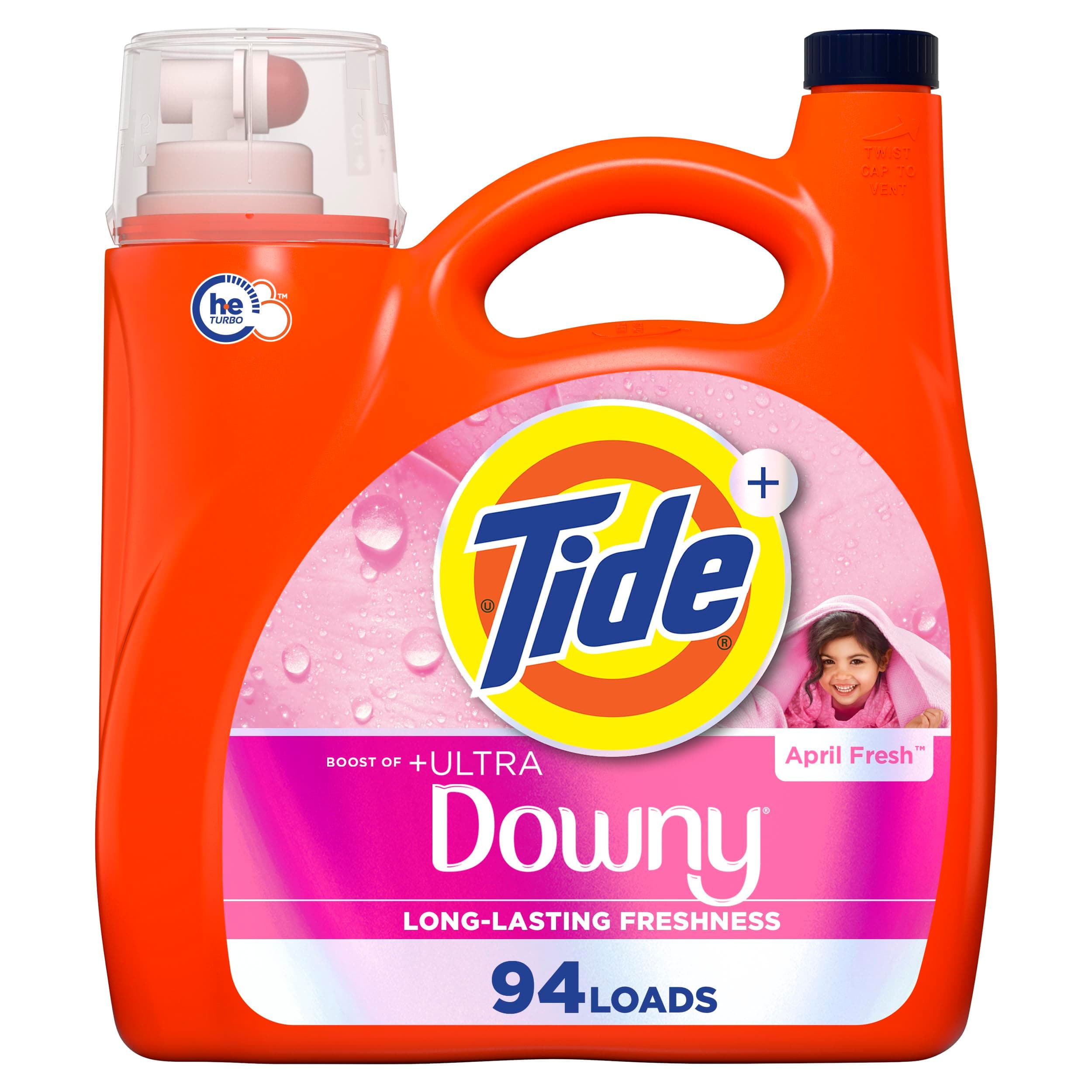 Tide Plus Boost of Ultra Downy Liquid Laundry Detergent, April Fresh Scent, 132 fl oz, 94 Loads, Laundry Detergent Liquid with Long-Lasting Freshness April Fresh 132 Fl Oz (Pack of 1)