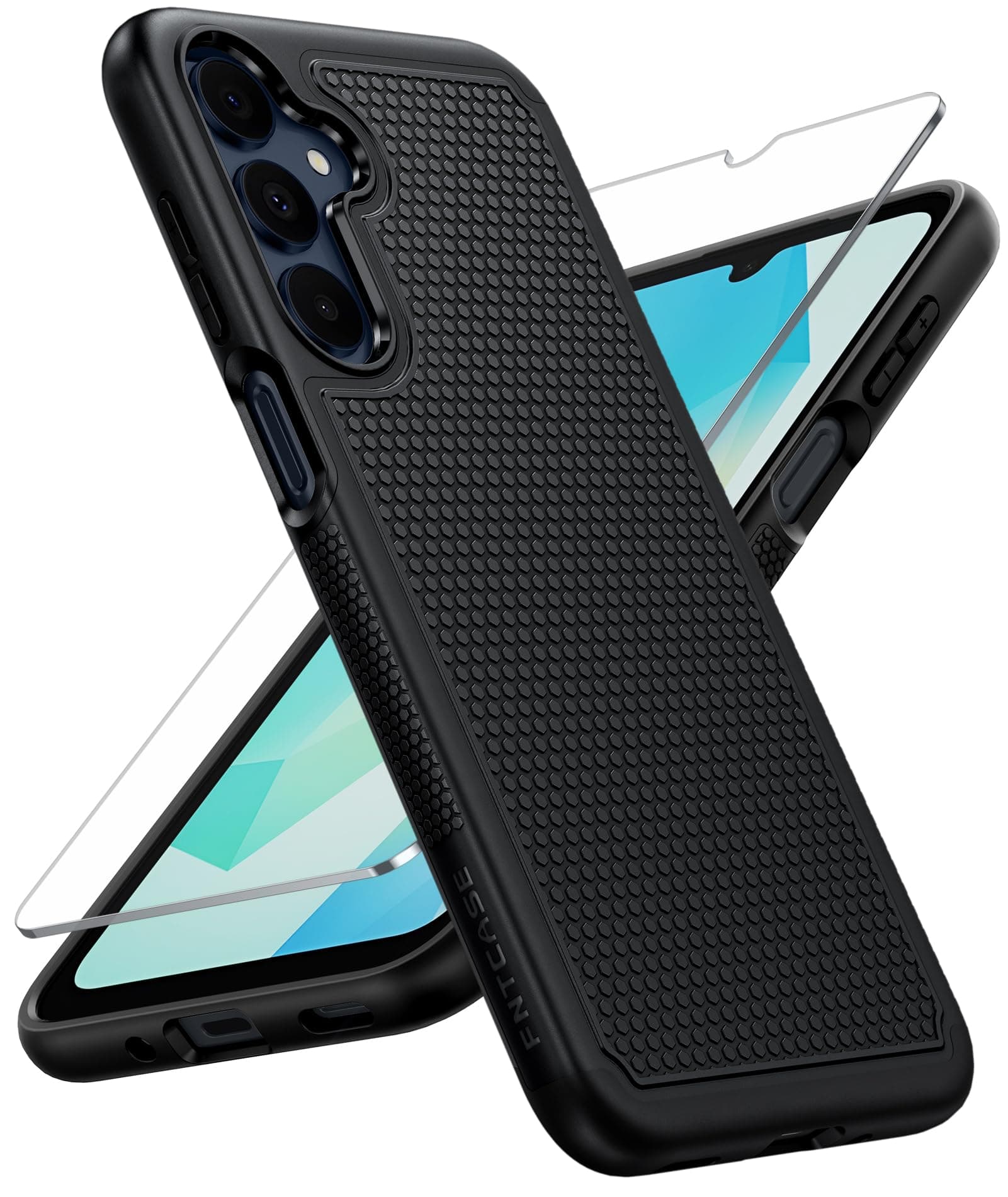 FNTCASE for Samsung Galaxy A16-5G Case: Dual Layer Protective Heavy Duty Cell Phone Cover with Non Slip Textured Back - Shockproof Rugged Military Grade Drop Protection Bumper Tough Black Black for Galaxy A16