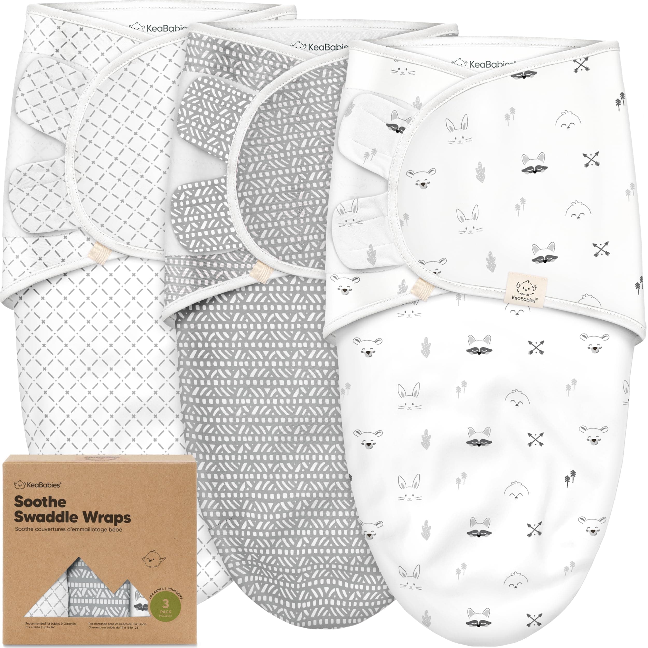 KeaBabies 3-Pack Organic Baby Swaddle Sleep Sacks - Swaddles for Newborns, Infant 0-3 Months, Baby Girls, Boys, Soft & Snug Newborn Sleep Sack, Nursery Swaddling Blankets (Nordic) One Size (0-3 months) Nordic