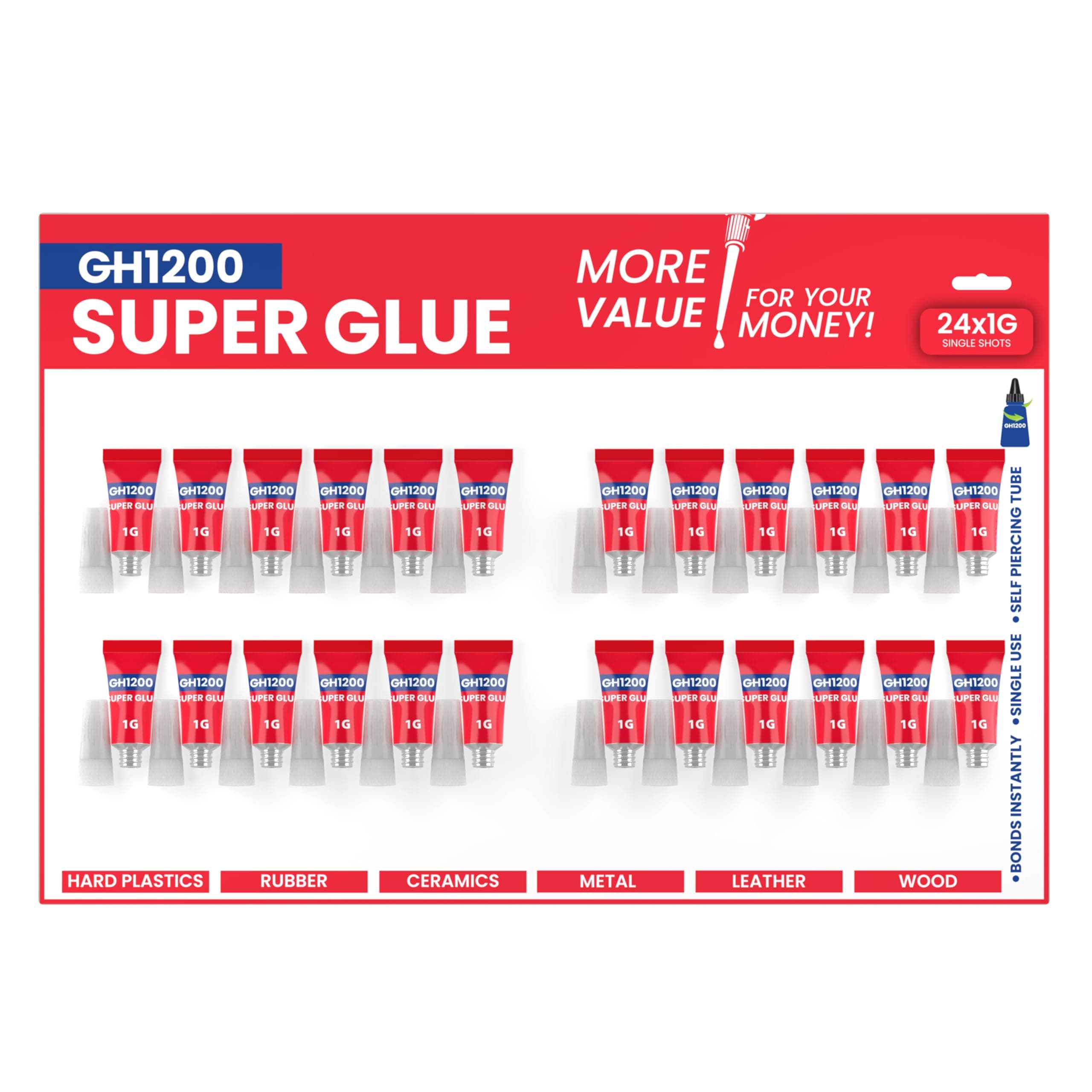 1 Gram (Pack of 24) Single Use Super Glue All Purpose - Superglue - Ca Glue Thick & Strong Adhesive for DIY Craft, Ceramics, Frame, Leather, Metal Etc 1 Gram x 24 PCs Super Glue