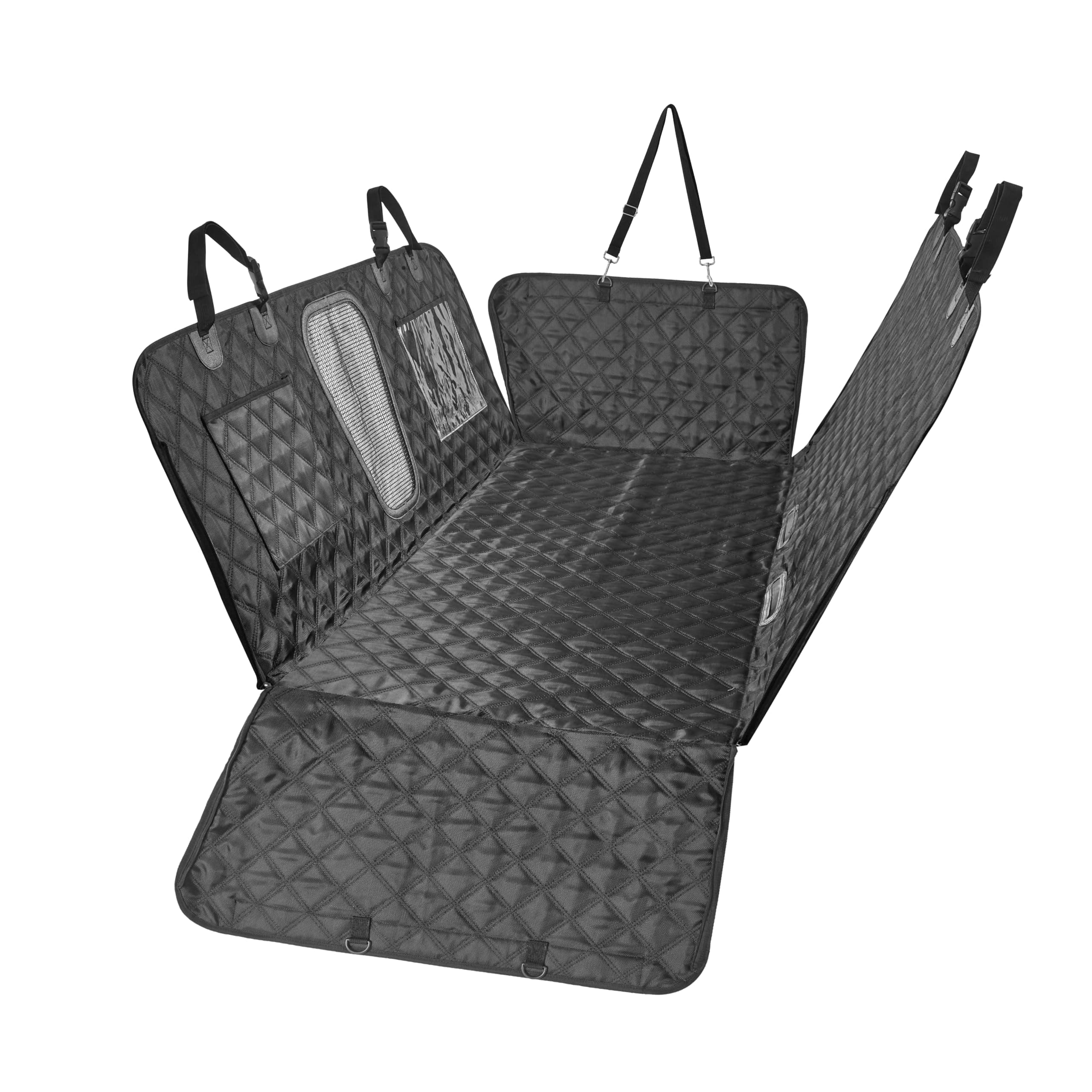 2025 Upgraded Material 1680D Hard-Bottom Dog Car Seat Cover, Waterproof Back Seat Extender for Dogs, Anti Scratch, Anti-Slip, Holds 400 lbs, Universal Fit for Car, SUV, Truck Black